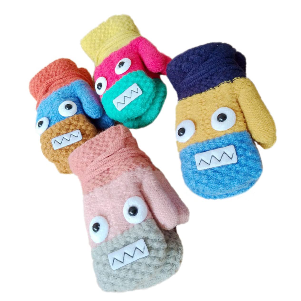 Holibanna 4Pairs Cartoon Knitted Warm Gloves for Unisex Full Finger Mittens with Adorable Design Winter Accessories for Boys and Christmas Birthday present