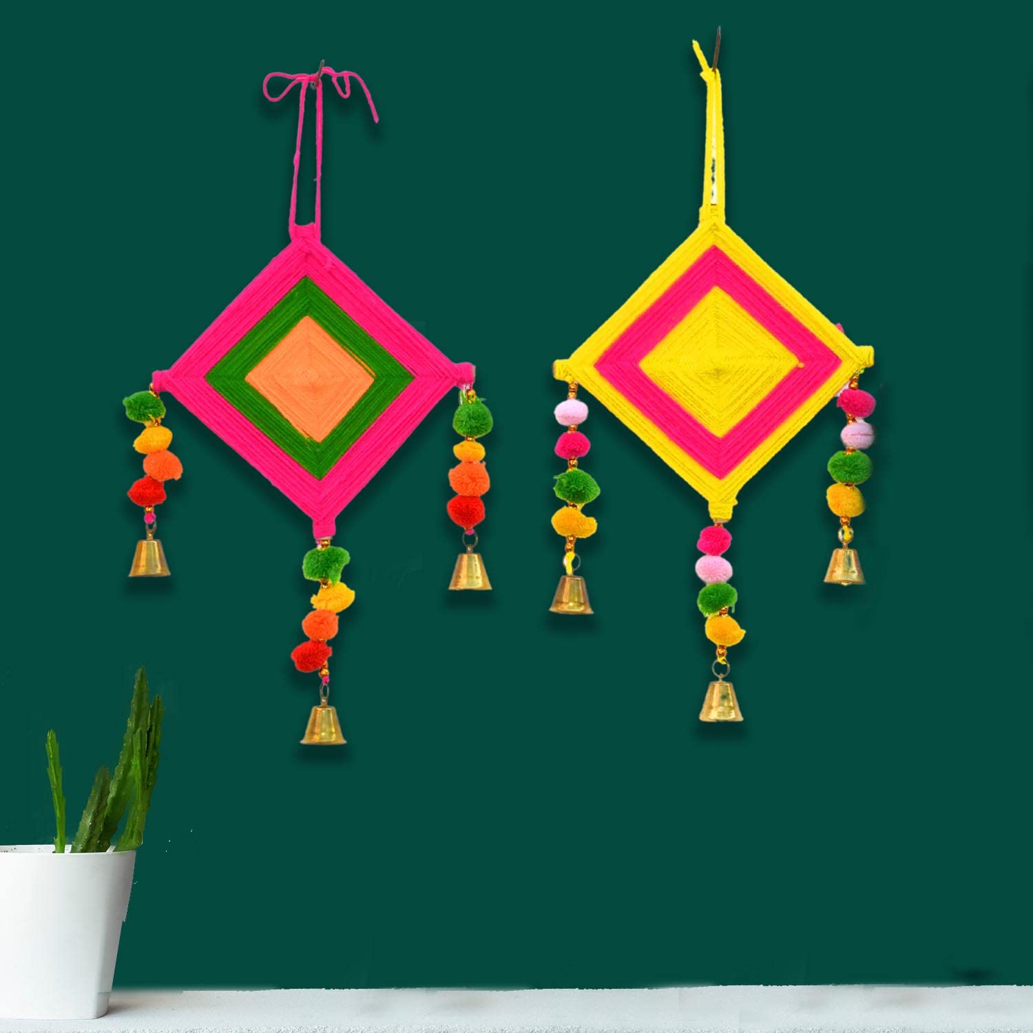 CraftVatika Kites Wall Pom Pom Hanging with Bells Strings Decoration for Home, Office, Door, Window, Haldi, Mehndi, Festival Decoration Items, Multicolor (2 Pcs) (B0BD7L72TZ) Amazon Price History, Amazon Price Tracker