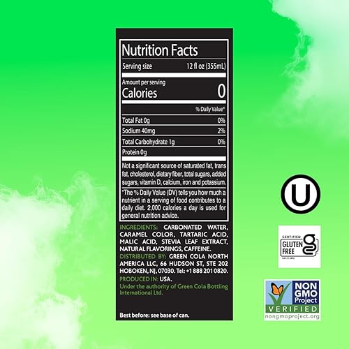 Miniatura 2 de Green Cola - Sin azúcar cero calorías endulzado naturalmente con extracto de hoja de stevia 100  de sodio carbonatado sabor 100  de cola 12 onzas