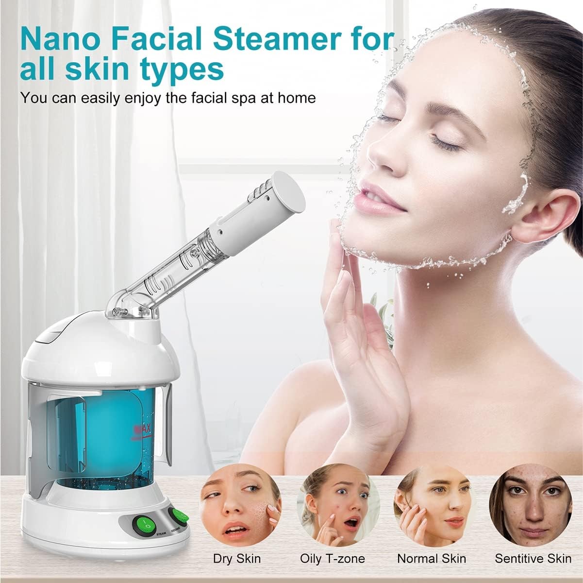 Vaporizador facial con ozono con brazo giratorio de 360 grados, humidificador, elimina los poros de obstrucciones, puntos negros, vaporizador facial portátil para el cuidado personal en casa o salón
