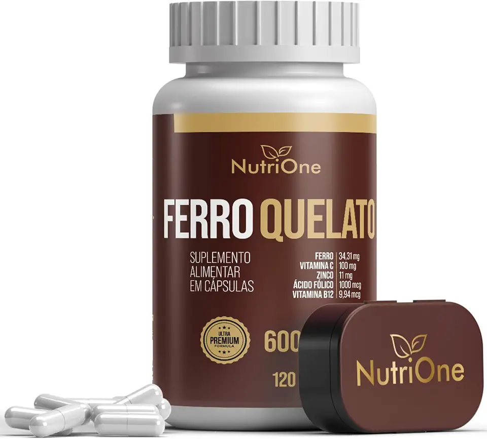 Fórmula Premium Ferro Quelato + Vitamina C, Zinco, Metilfolato e Vitamina B12 120 Cápsulas - Nutrione