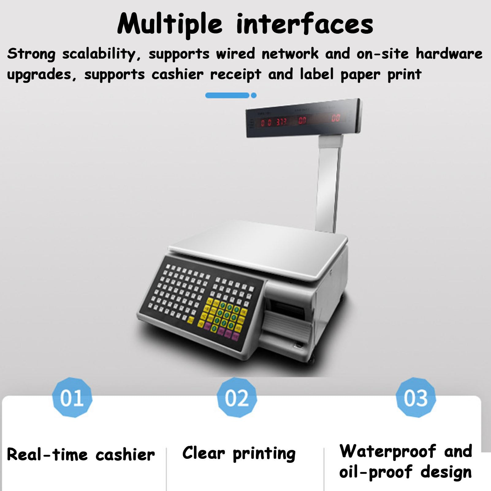 LYDZUSDP Label Printing Scales Digital Barcode Weighing Scales with Label and Receipt Printer,Back Front Dual Display,71 Shortcut Keys for Supermarket/Retail Store(15kg/5g)