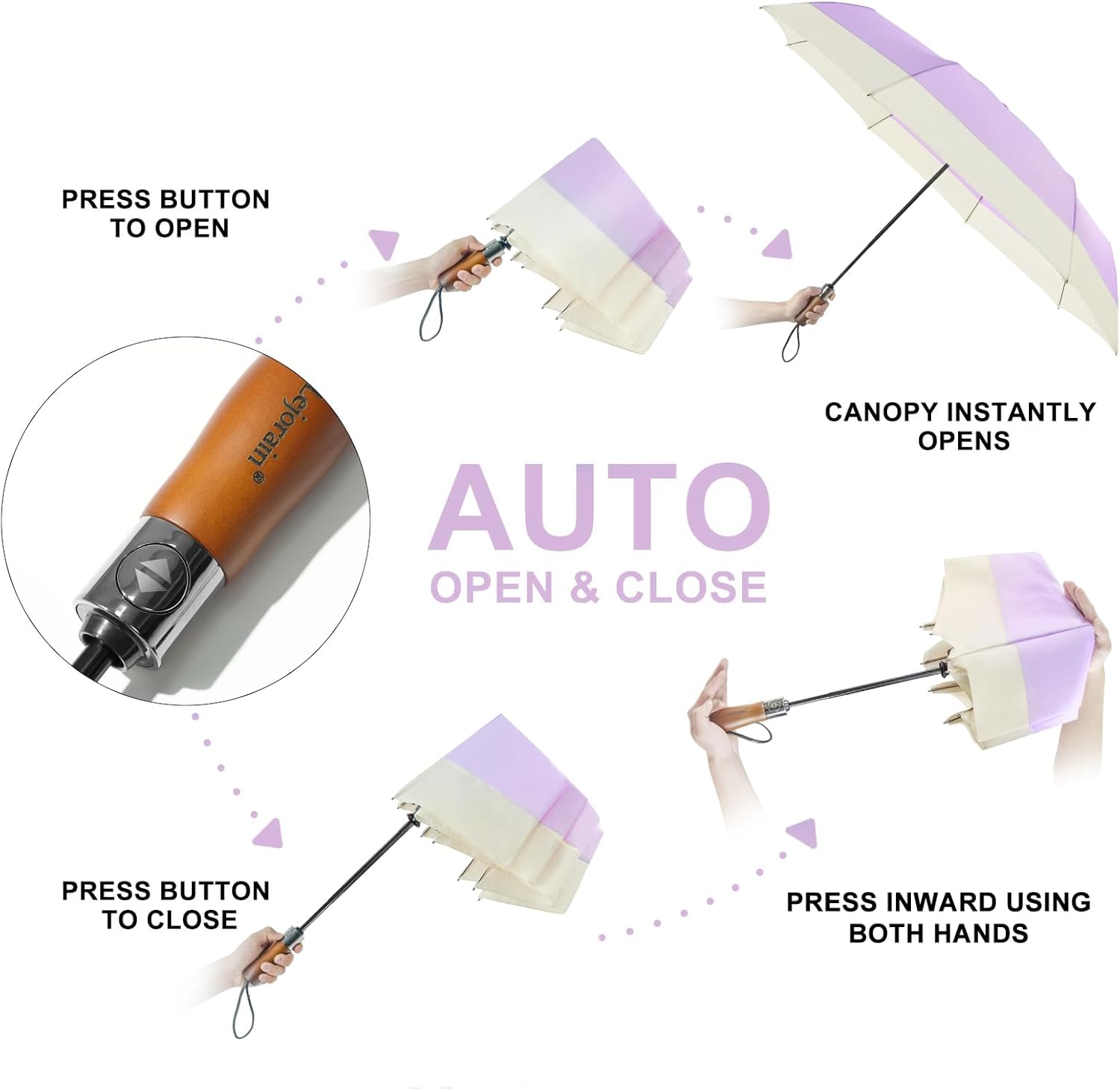 Lejorain Compact Golf Umbrella Large - 54inch Travel Big Portable Automatic Folding Umbrella Windproof for Men Heavy Duty 210T Dupont Teflon Coated Umbrella for Rain - Image 5