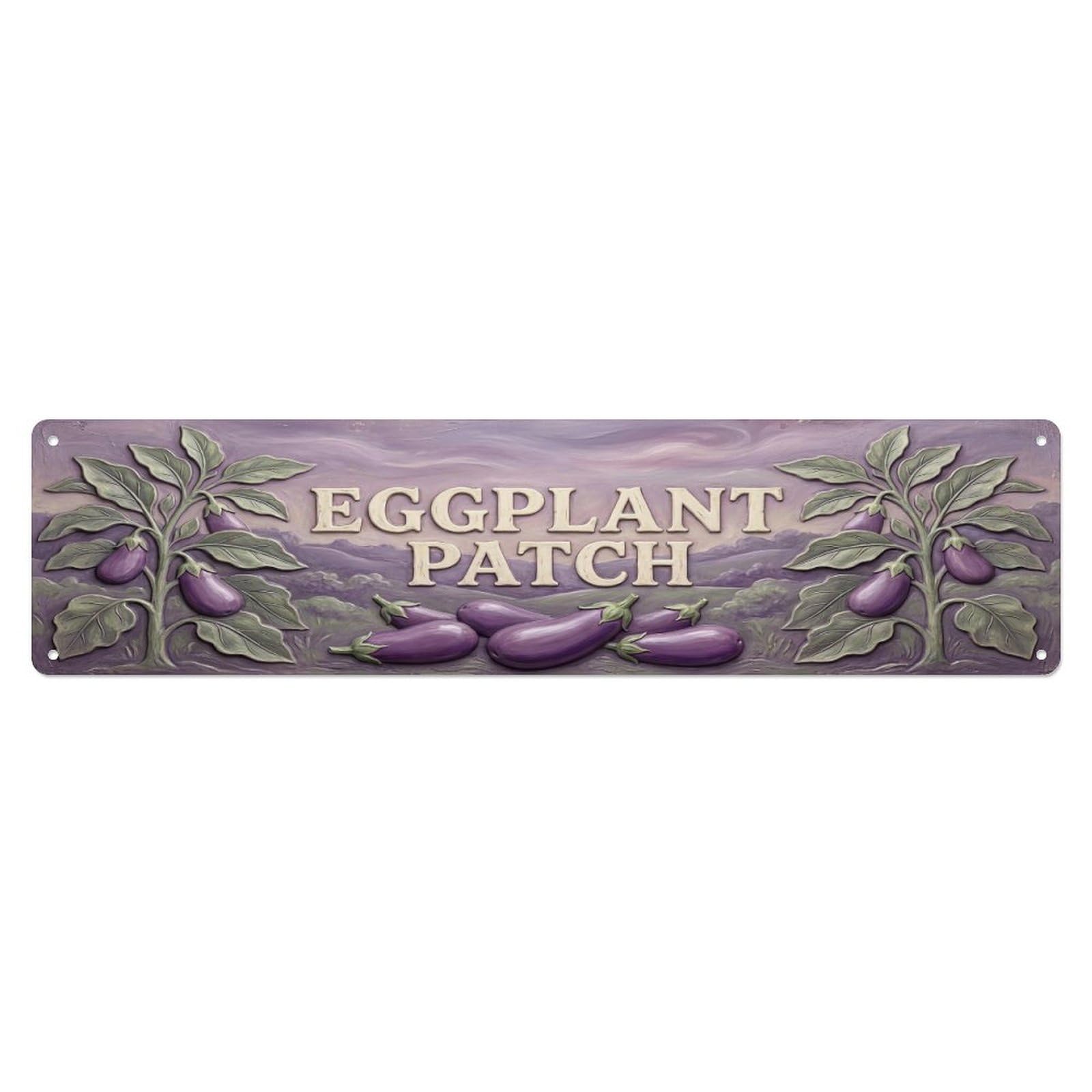 Olhnbad 4X16inch(10X40cm) Vintage Cottagecore Garden Eggplant Patch Relief Metal Tin Sign