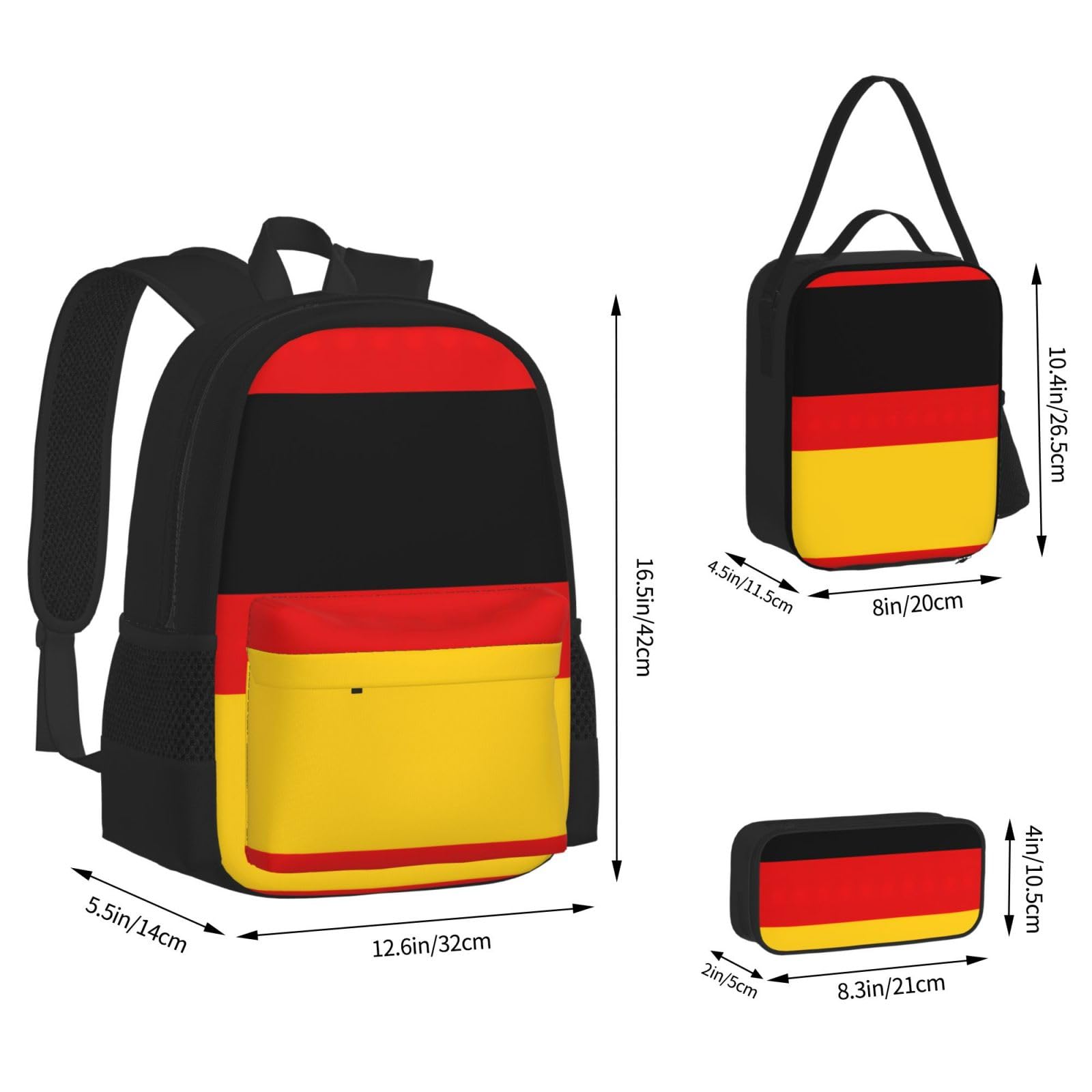 Niemiecka flaga plecak dziecko chłopcy dziewczęta pudełko na lunch szkoła torba zestaw uczniów szkoły student prezent, Czarny, One Size, Bagaż