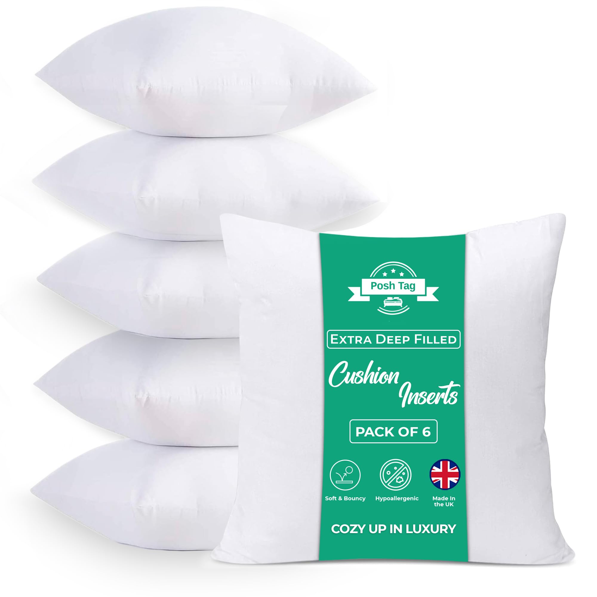 Pack of 6 Cushion Inserts 30x30cm (12x12 Inch) - Extra Deep Filled Hollowfibre Pillow Inners - Non-Allergenic Cushion Fillers & Stuffers — image 1