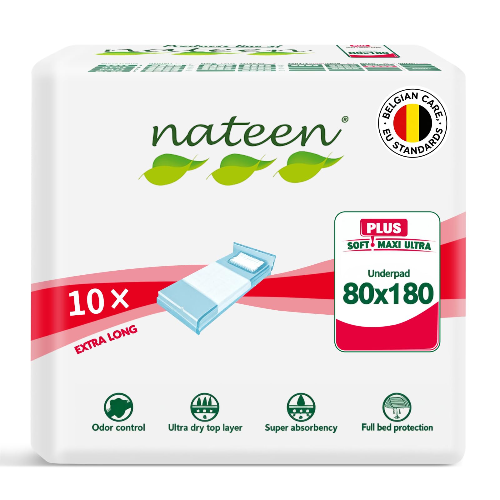 Nateen Disposable Incontinence Underpads,80 x 180 cm,10 Pcs Bed Pads for Mattress Furniture Sofa Chair Protector High Absorbency Mats.