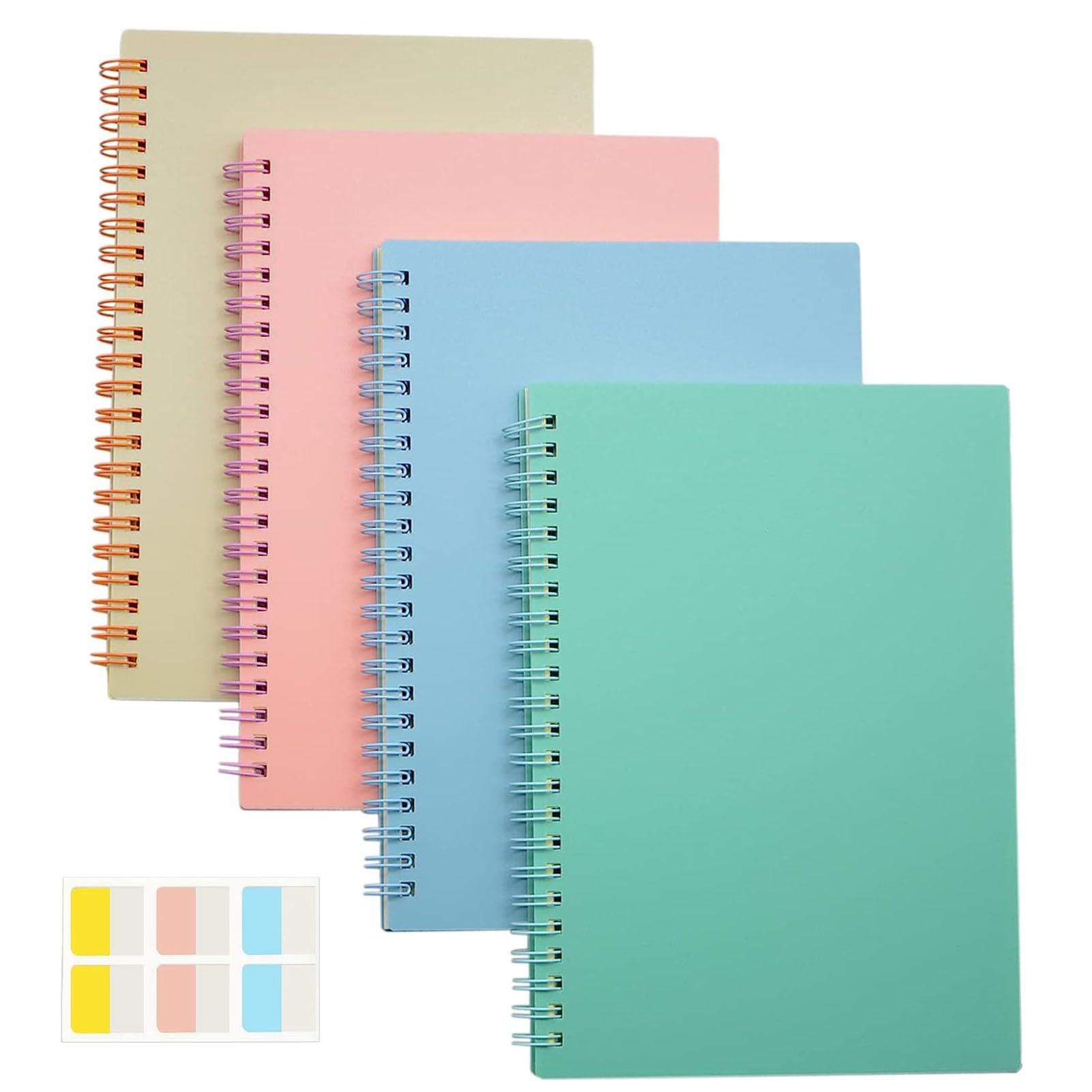 YHOME 4 Pcs Spiral Notebook with Index Stickers,A5 Lined Journal Notebook 5.5x8.3 inch 80 Sheets/160 Pages,College Ruled Spiral Notebook,Journals for Study and Notes (pink, blue, green, yellow)