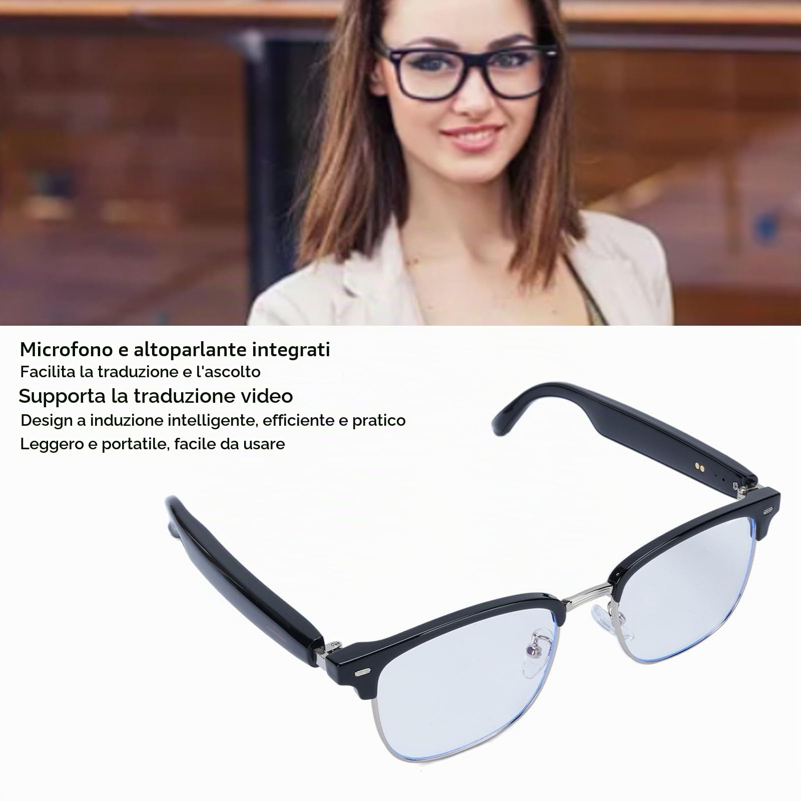 Topiky AI Translation Smart Glasses with Chatgpt, Vetri di Traduttore Video in Tempo Reale, Lingue da Sole Traduzione di Lingue a Luce Anti -Blu con Altoparlante per Le attività