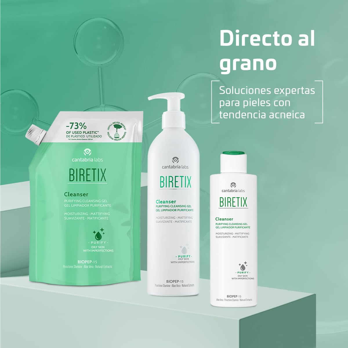 Cantabria Labs – Biretix Cleanser – Limpiador Purificante 400 ml – Para Piel Mixta, Grasa y con Tendencia Acneica – Limpieza Diaria que Regula Grasa y Elimina Impurezas