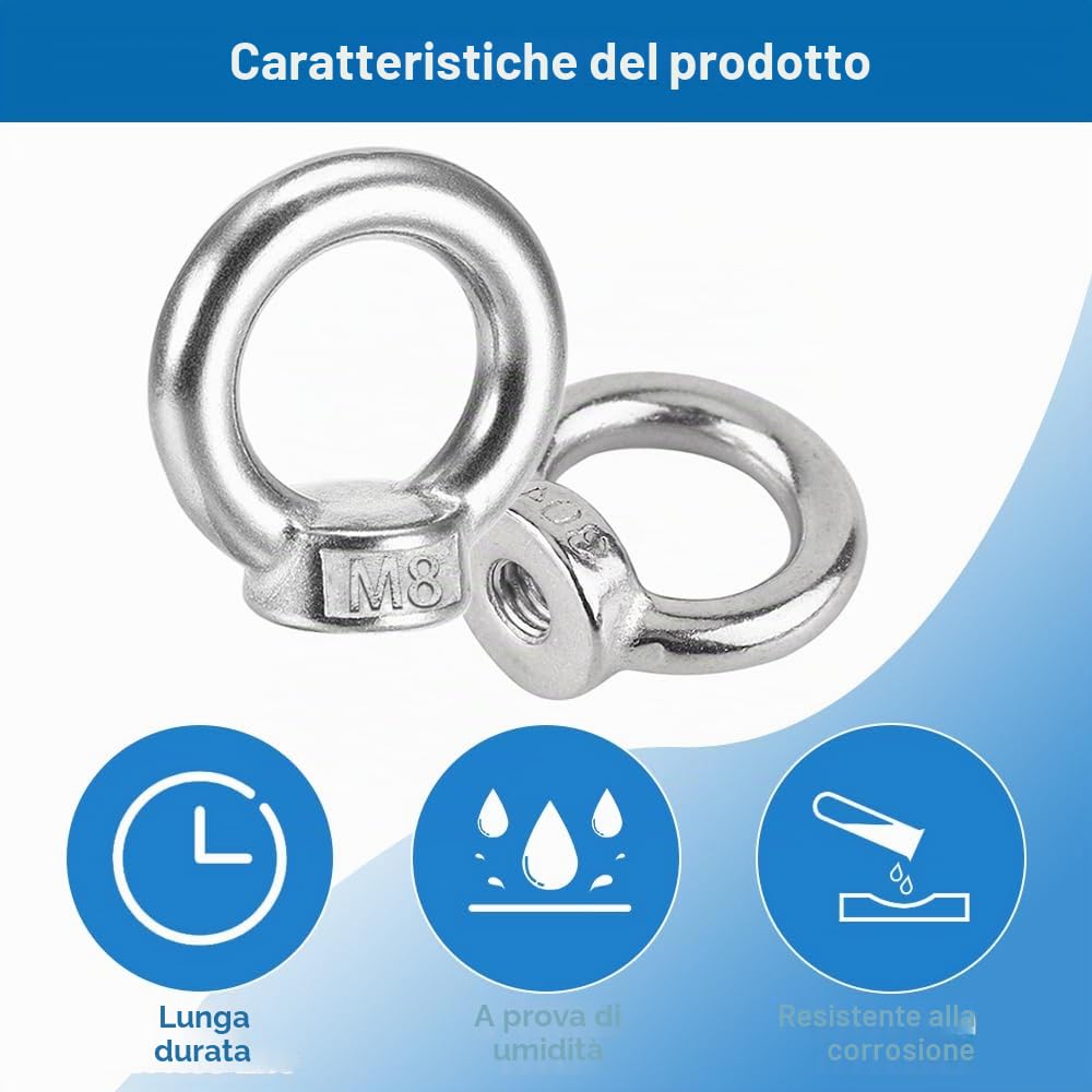 5 Pezzi M8 Dado a Occhiello in Acciaio Inox,Bullone Occhio di Sollevamento | Dado di Sollevamento in Acciaio Inossidabile 304 per Accessori di Sollevamento, Connessione e Supporto Altalena