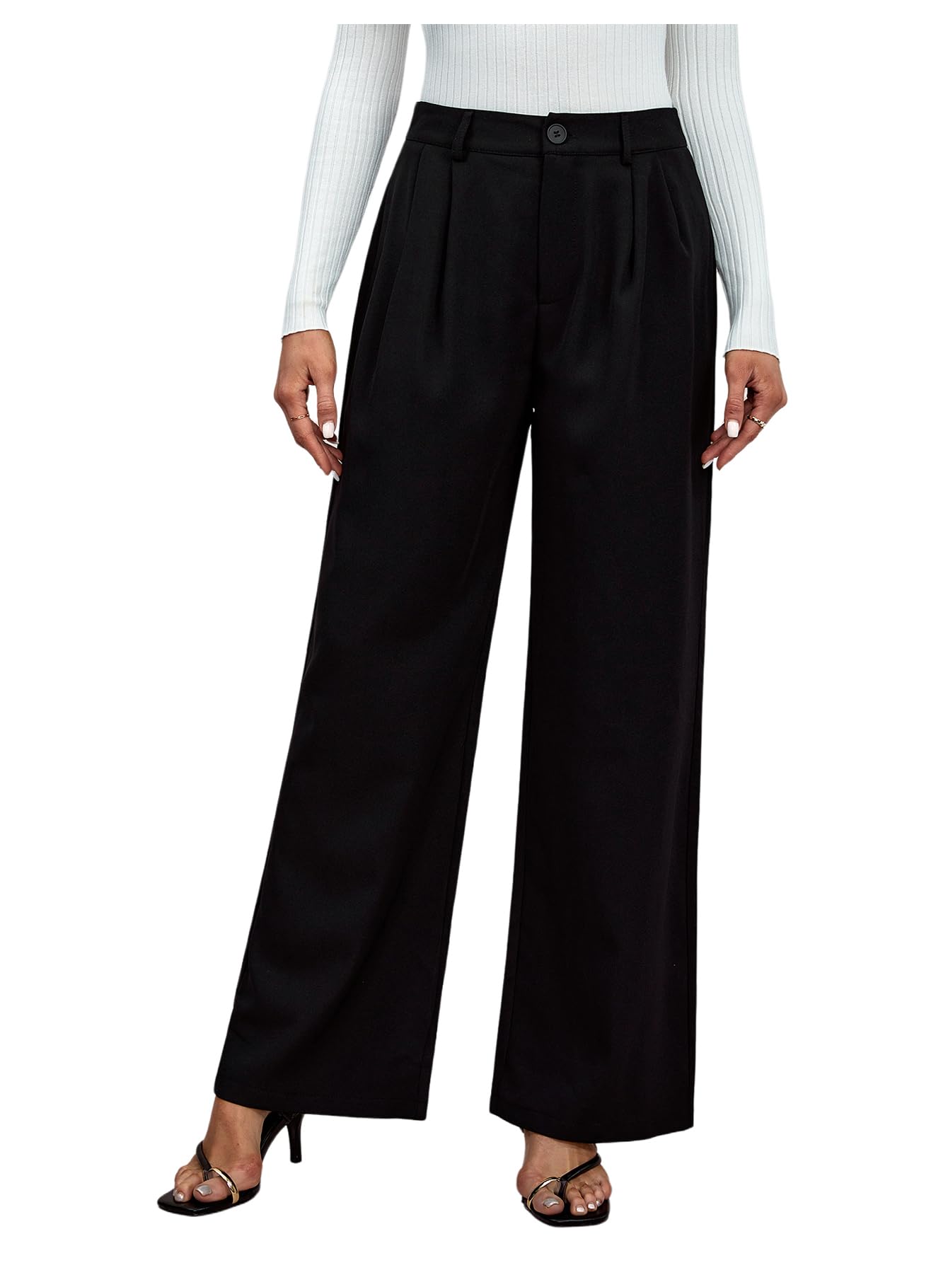 Womens Wide Leg Dress Pants High Waisted Pleated Front Work Business Casual Palazzo Pants