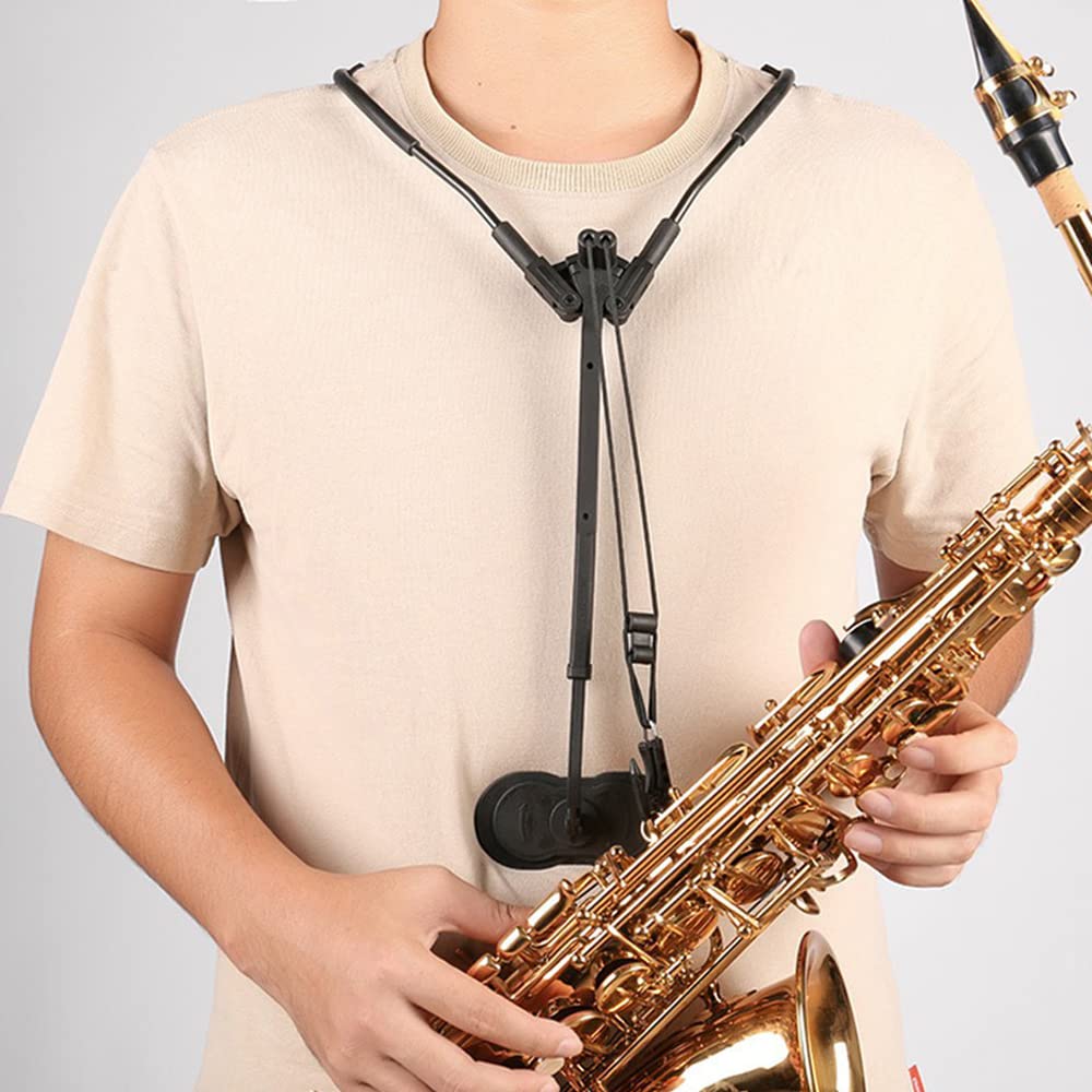 Genérico Saxofon Arnés de Hombro - Comoda y Ajustable Saxofones Bandolera con Ganchos Metálicos y Acolchado Suave Apto para Tenor/Alto/Soprano，Regalos para Niño Adultos Hombre y Mujer, Negro