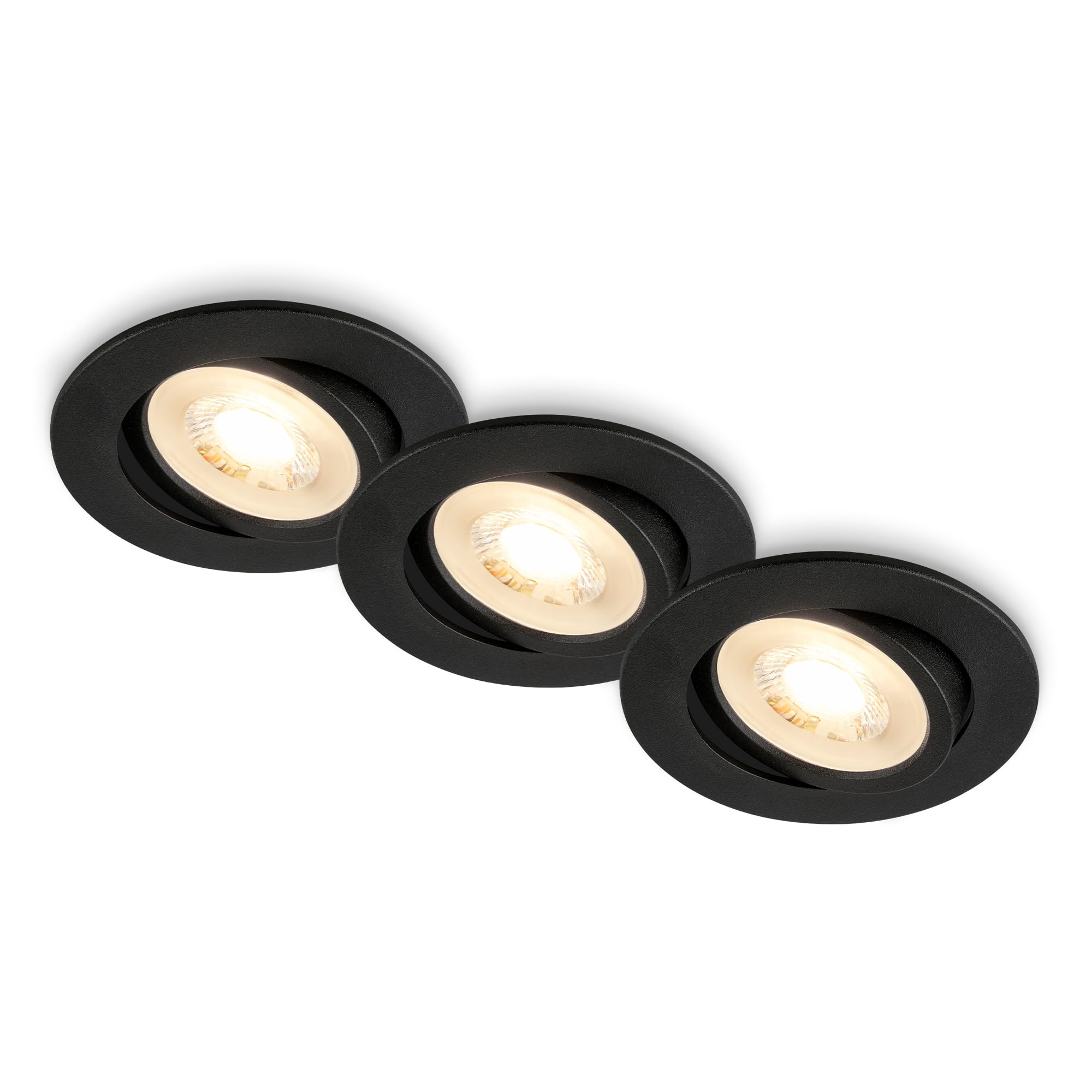 BRILONER - Set of 3 LED recessed downlights 230V, Adjustable, Warm White, Ceiling Spotlight, LED Lights, recessed spotlights, 68mm Hole, 8x2.2 cm, Black