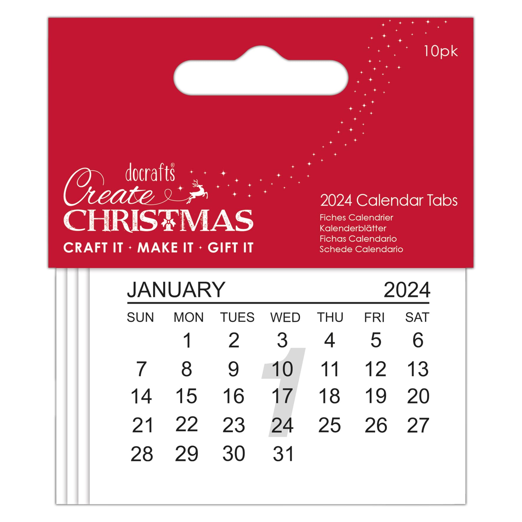 Docrafts Create Christmas 2024 Basic Small Mini DIY Calendar Tabs 10 Pieces, Make Your Own Wall Or Desk Calender For The Home, Office, Ideal For Adults And Older Kids, To Keep Track Of Plans, Events