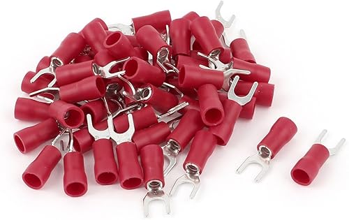 IIVVERR 50 terminales de espada de horquilla con aislamiento rojo de 14-12 AWG #10 (50 terminales de 14-12 AWG # 10 aislados rojos, horquilla de