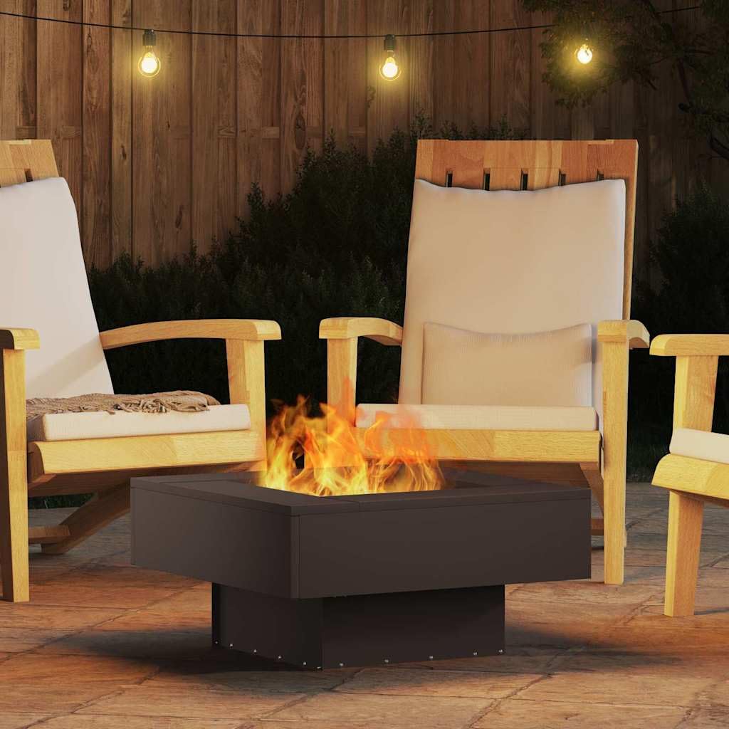 vidaXL Feuerstelle Schwarz 60 x 60 x 30 cm Stahl, Stylischer moderner Feuerplatz, quadratische Feuerstellen für draußen, langlebige Heizlösung und Dekoration