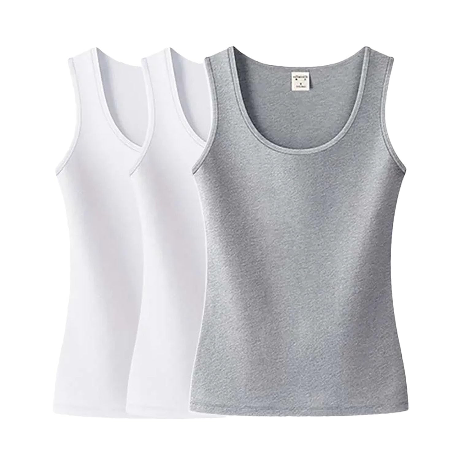 Lot de 3 hauts d'été sans manches pour femme en coton - Débardeurs à col rond - Vêtements solides