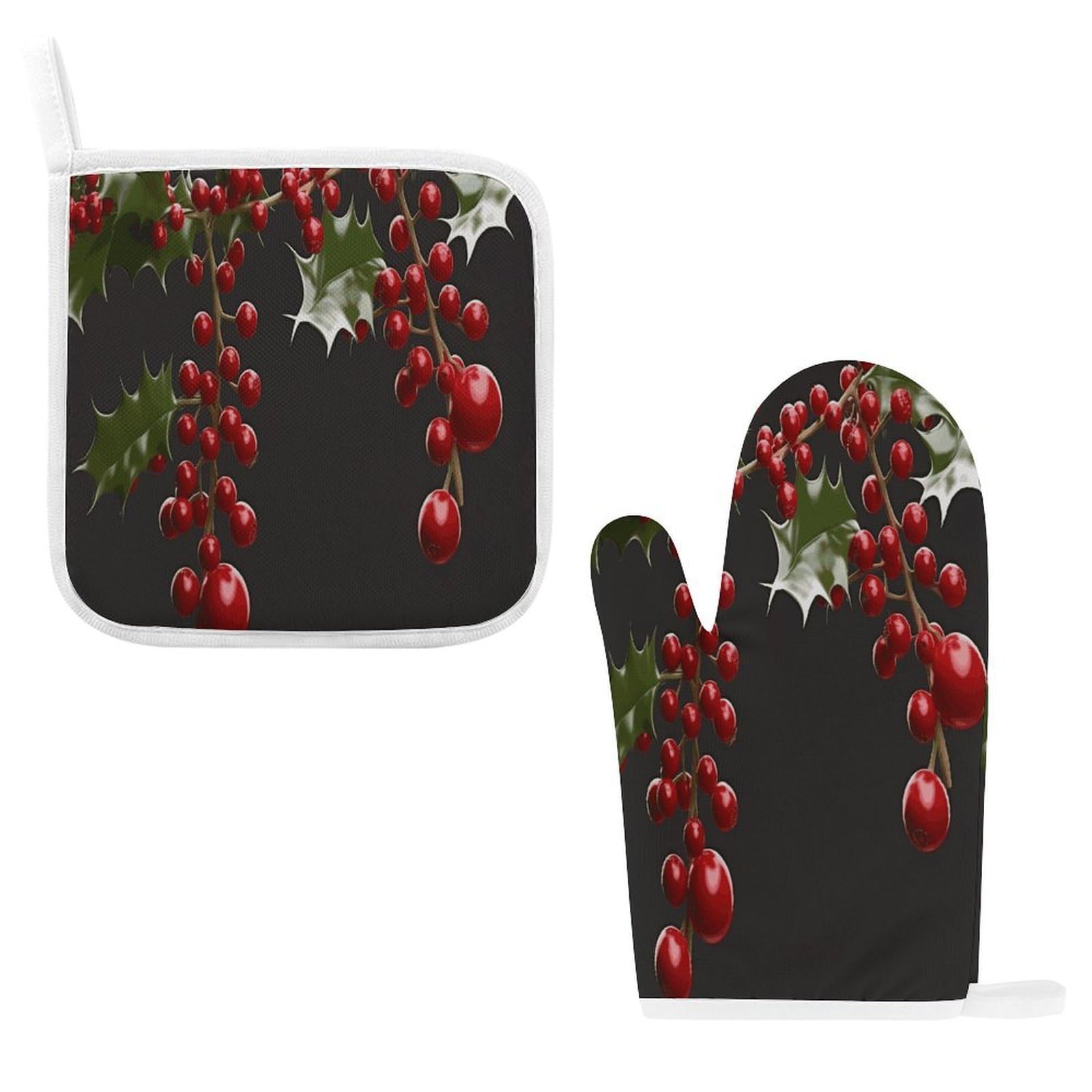 Btcowzrv Style Holly Berry Branches Oven Mitts And Pot Holders 2Pcs Set
