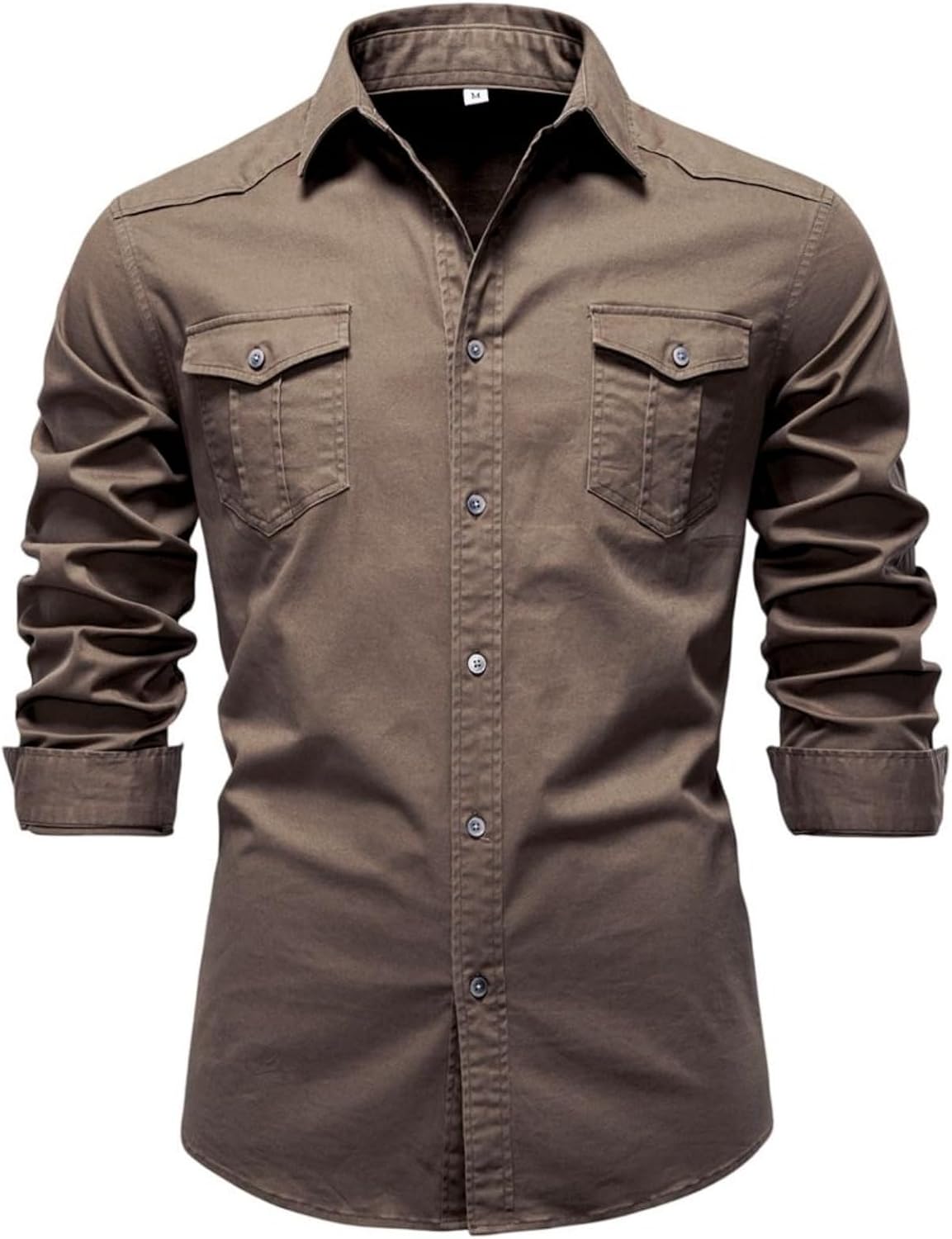 Men's Denim Solid Long Sleeve Shirt Slim Fit Wrinkle Resistant Durable