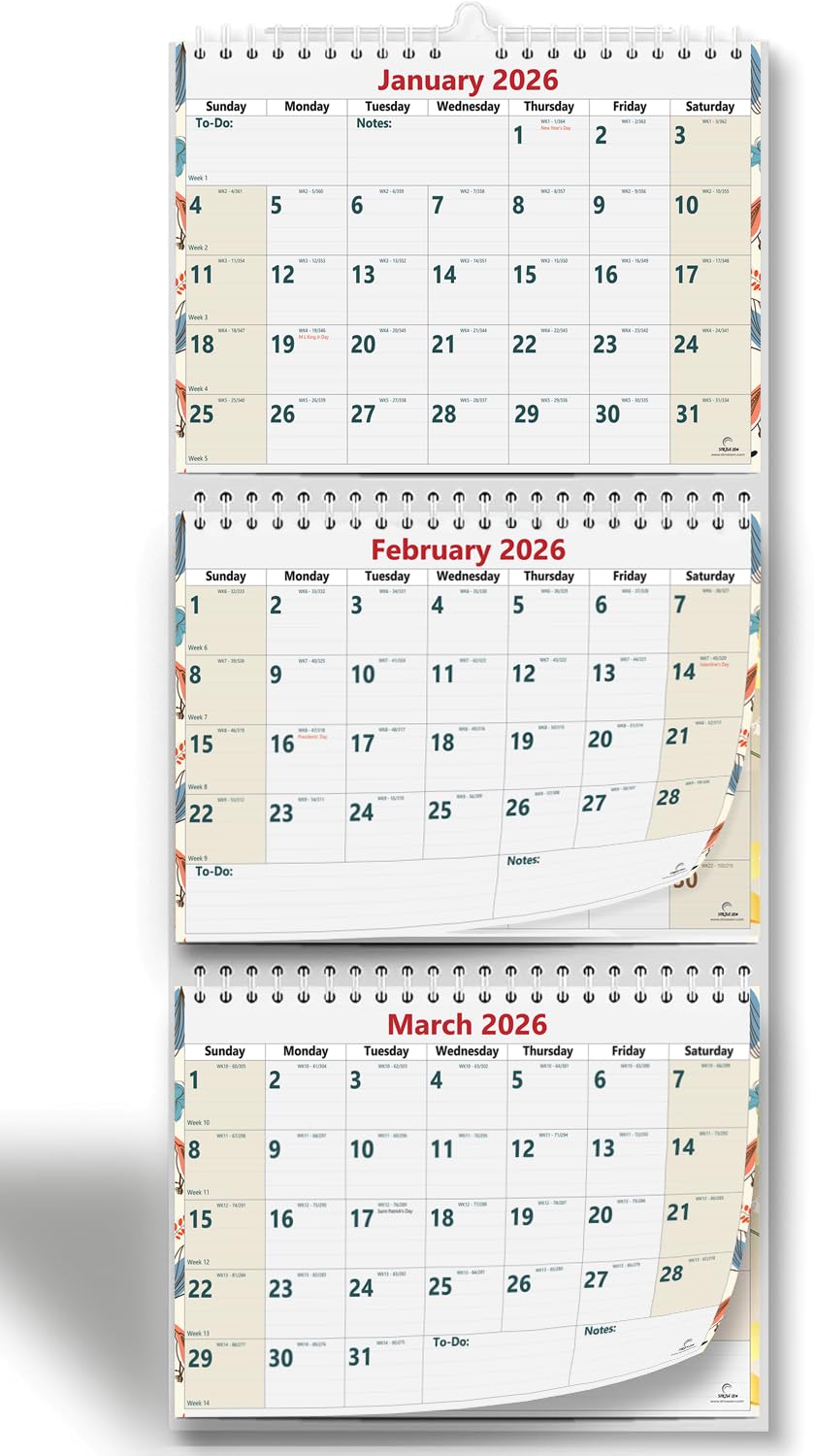 2025 2026 3-Month Wall Calendar by StriveZen, Move-a-Page, 11 x 26 Inches, Large, Vertical, Wire bound, July 25 - December 26, Use as Three Separate Calendars