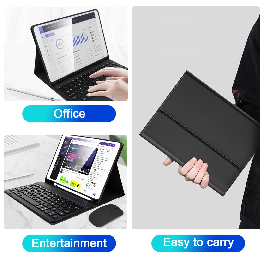 LAMA Keyboard Case for 10.2 inch iPad, Wireless Case with Keyboard with Pencil Holder for iPad 10.2&10.5 inch(9th 2021/8th 2020/7th Generation 2019, iPad Air 3 2019, iPad Pro 2017)