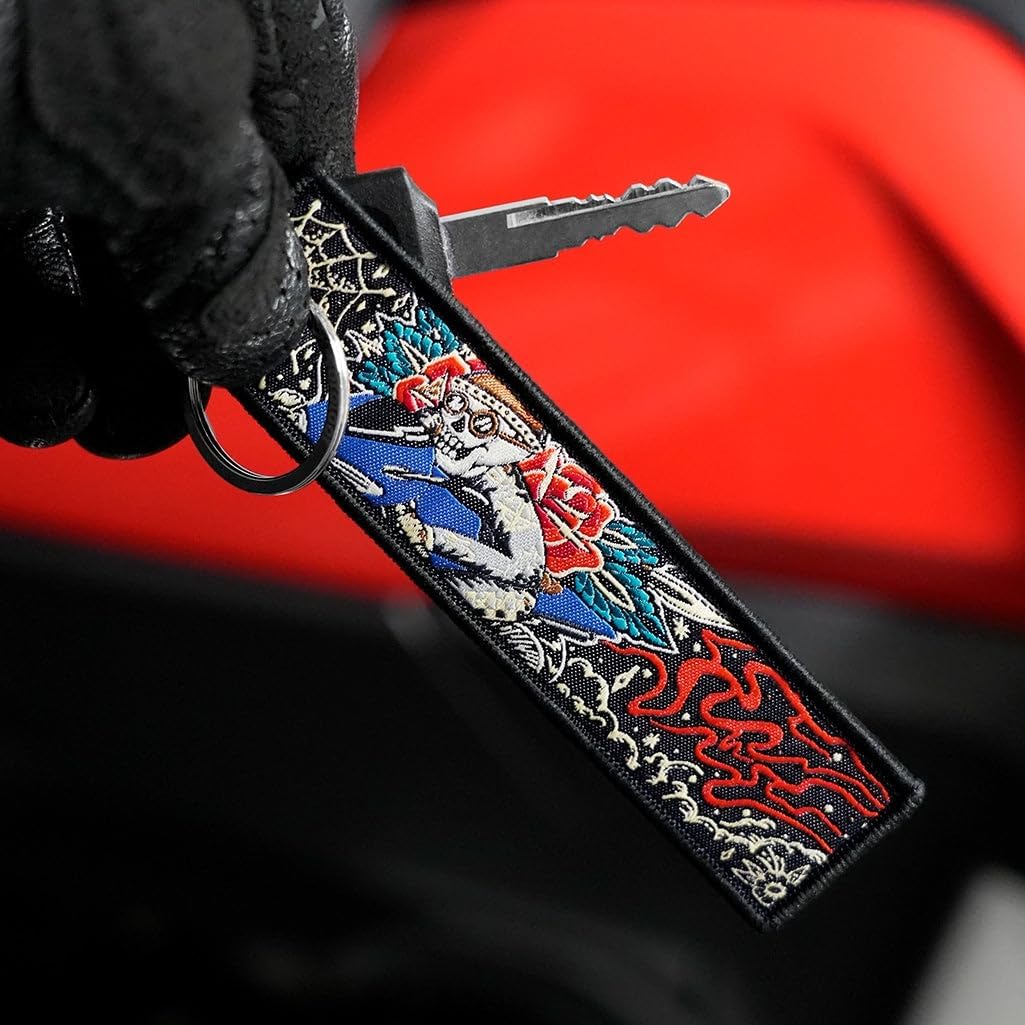 MotoLoot Keychain for Motorcycles, Scooters, Cars and Gifts (Skull Cap Rider)