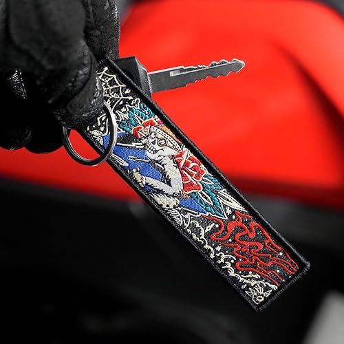 Miniatura 5 de MotoLoot Llavero para motocicletas, scooters, coches y regalos (Skull Cap Rider), Vibrante