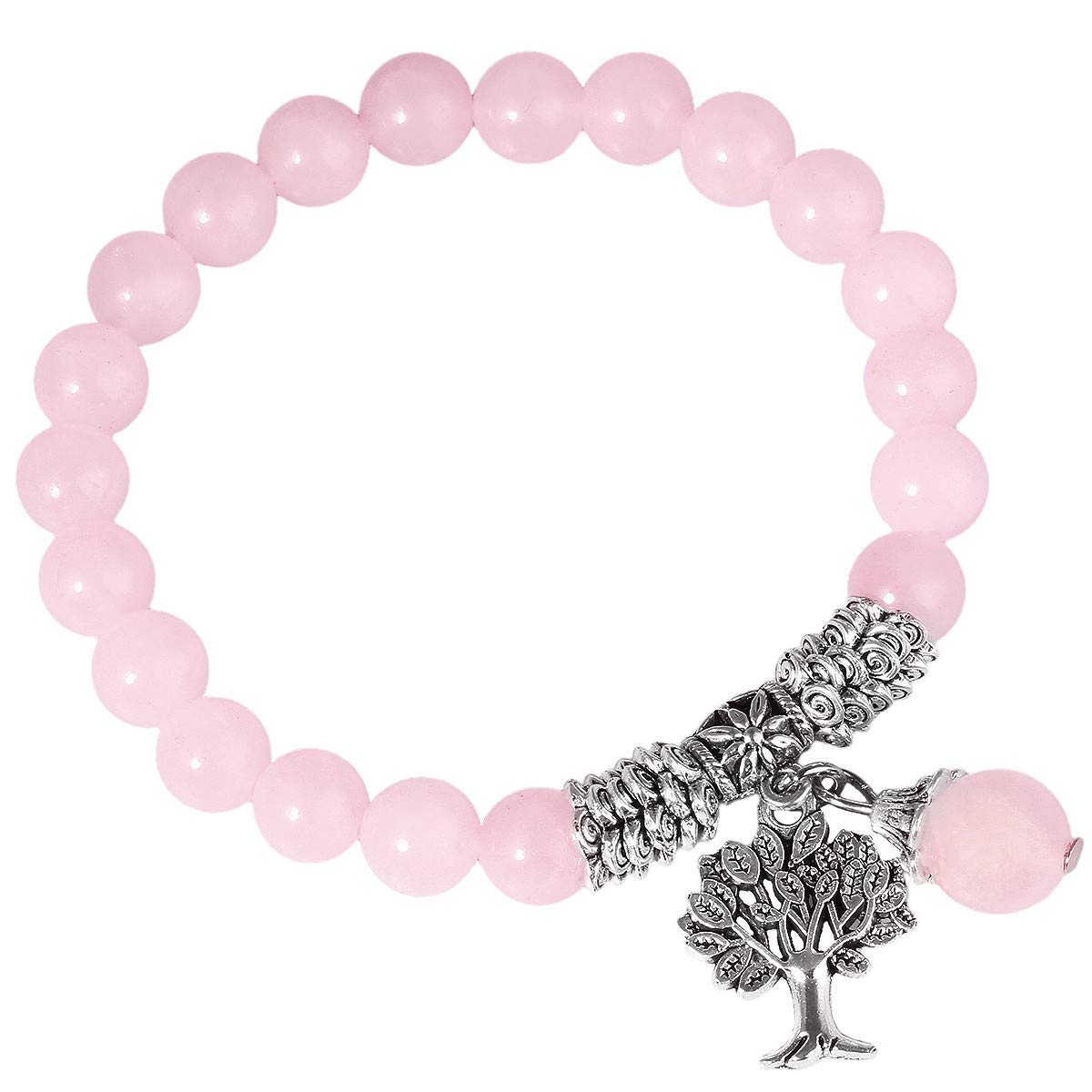 SUNYIKHandmade Round Stone Stretch Bracelet for Women Men, 7" Strand