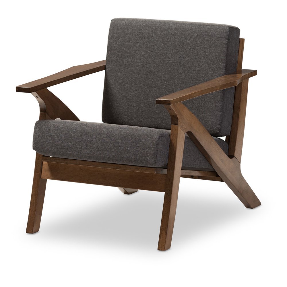 Baxton Studio Cayla Lounge Chair Grey/Mid-Century/Walnut Brown