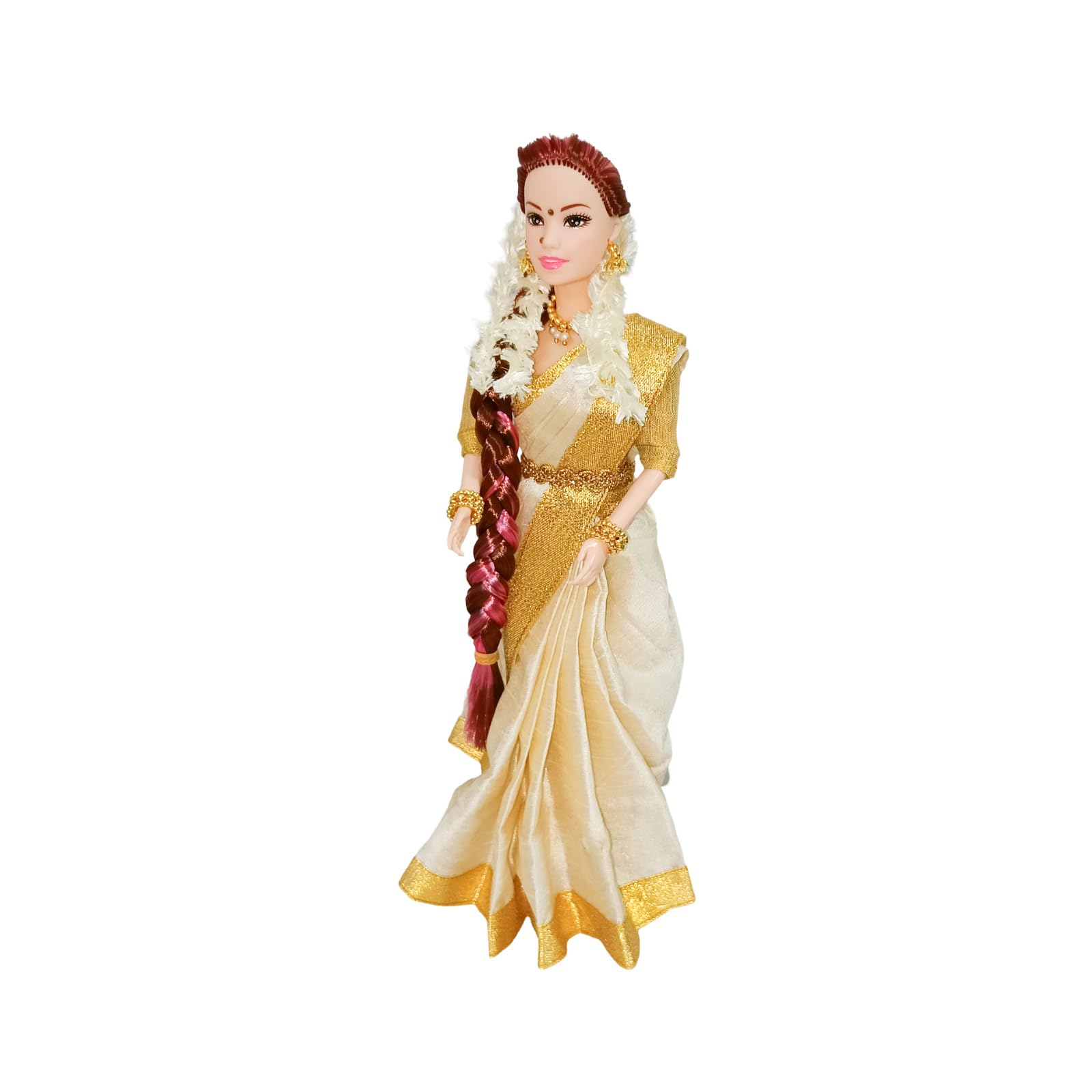 Maalona | Aadya | Inspiring Cultural Play for Kids | Indian Doll in Pure Silk Saree with Flower Garland, Nose Pin, & Bangles | Fully Foldable (11.3 inch, Off White & Gold) (B0DBYXQ8YW) Amazon Price History, Amazon Price Tracker