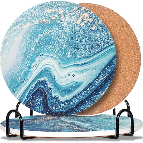3-Pcs 7'' Ceramic Marble Style Trivet with Holder, Absorbent Trivets