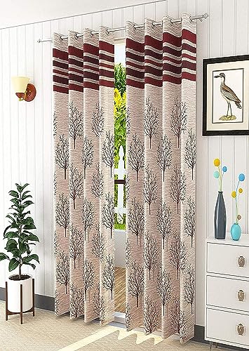 Image of HOME UTSAV 3 Piece Jute Blackout Heavy Jacquard Tree Curtains for Long Door 8 Feet, Maroon