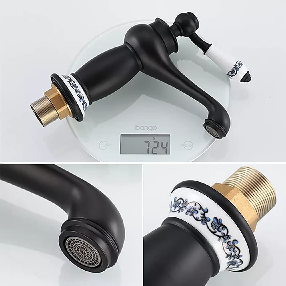 Eachbid Grifo de Lavabo Mezclador Monomando para Lavabo Grifo Baño Vintage Antique Latón y Cerámica (negro)
