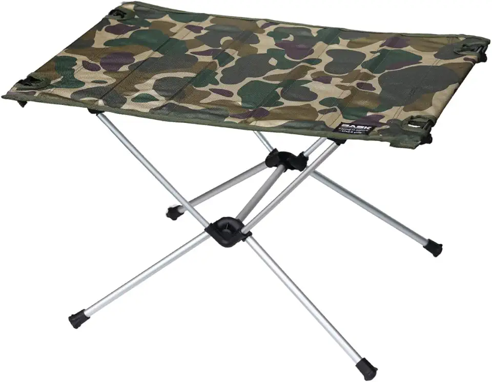 Bask Mesa Dobrável Portátil de Alumínio Tampo Oxford Ultraleve 900g – Camping, Praia e Pesca （Camuflada）