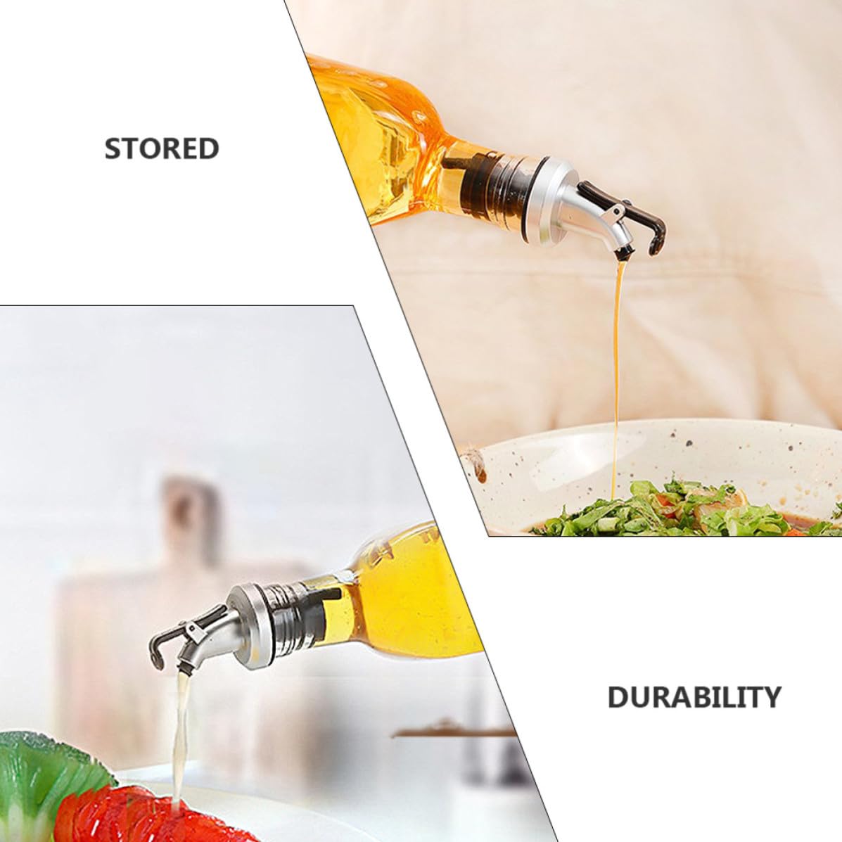 INOOMP Set 4 Bottiglie in Vetro da 250ml per Condimenti Liquidi, Olio e Aceto, Design Antigoccia e Tappo Ermetico, per Cucina Domestica