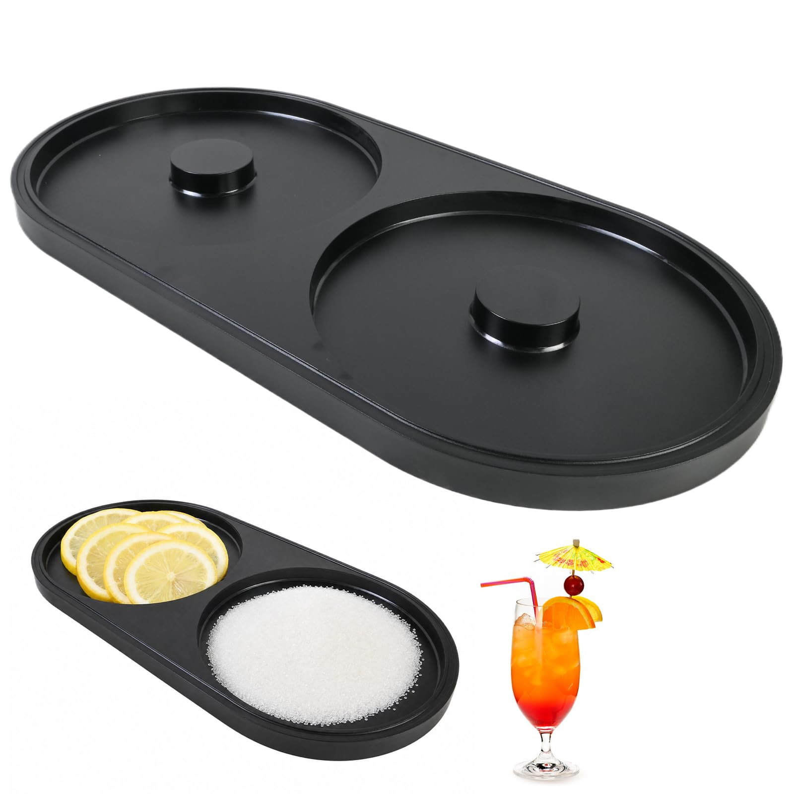Merzio Black Salt Rimmer Set With Lime Sponge, Cocktail Making Kit For Margarita Glasses, Portable Bar Accessories For Home Bar & Outdoor Parties (Black)