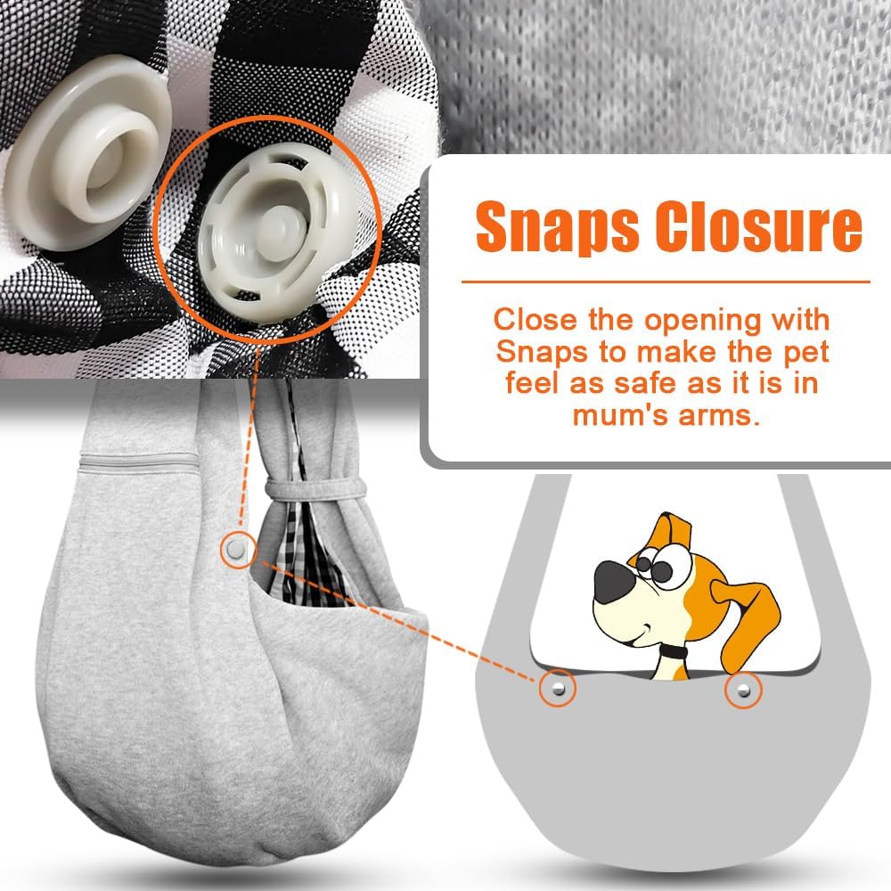 Tomkas Dog Carrier Sling - Pet Carrier for Small Dogs and Cats, Adjustable Strap, Zip Pocket, Snap Closure (Grey, M - Adjustable Strap EU)