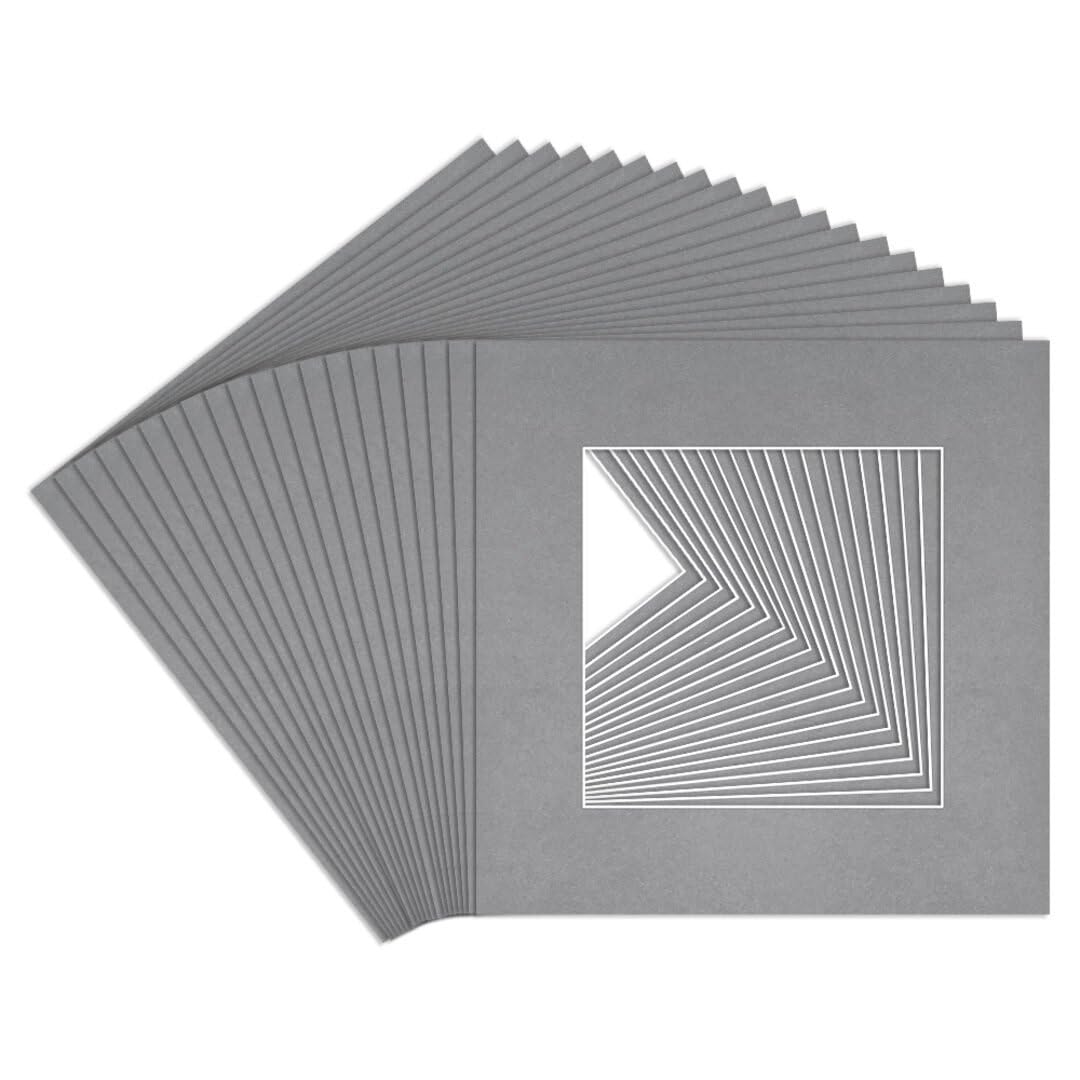 Procut Global 8x8" Mid Grey Picture Mounts to Fit 5x5" Aperture - Precision Cut Cardboard Photo Mount - Ideal for Frames, Prints, Artwork & Certificates - Sizes & Colours Available - 20 Pack