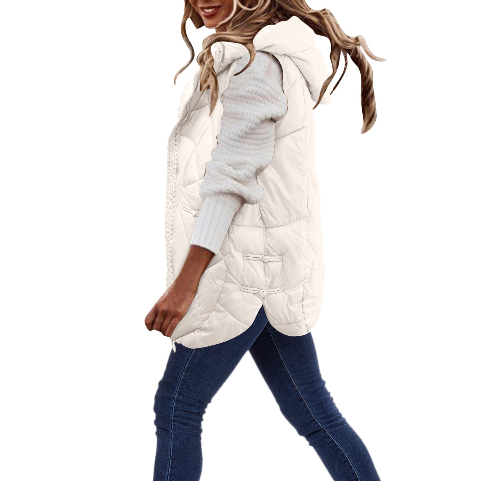 Chaleco acolchado para mujer con capucha, abrigo de invierno largo para mujer, tallas grandes, chaleco de entretiempo, holgado, cómodo, chaqueta de invierno, moderna con cremallera, chaqueta de