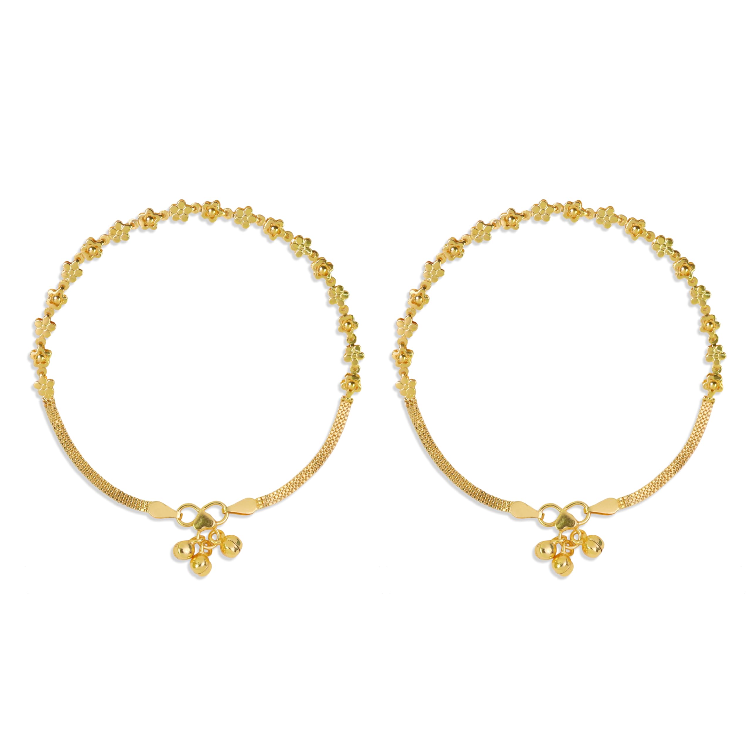 One Gram Gold Plated & Brass Stylish Anklets Kolusu Payal Ghungroo for Women & Girls (10.5 Inch)(ANK-7014)-image-12