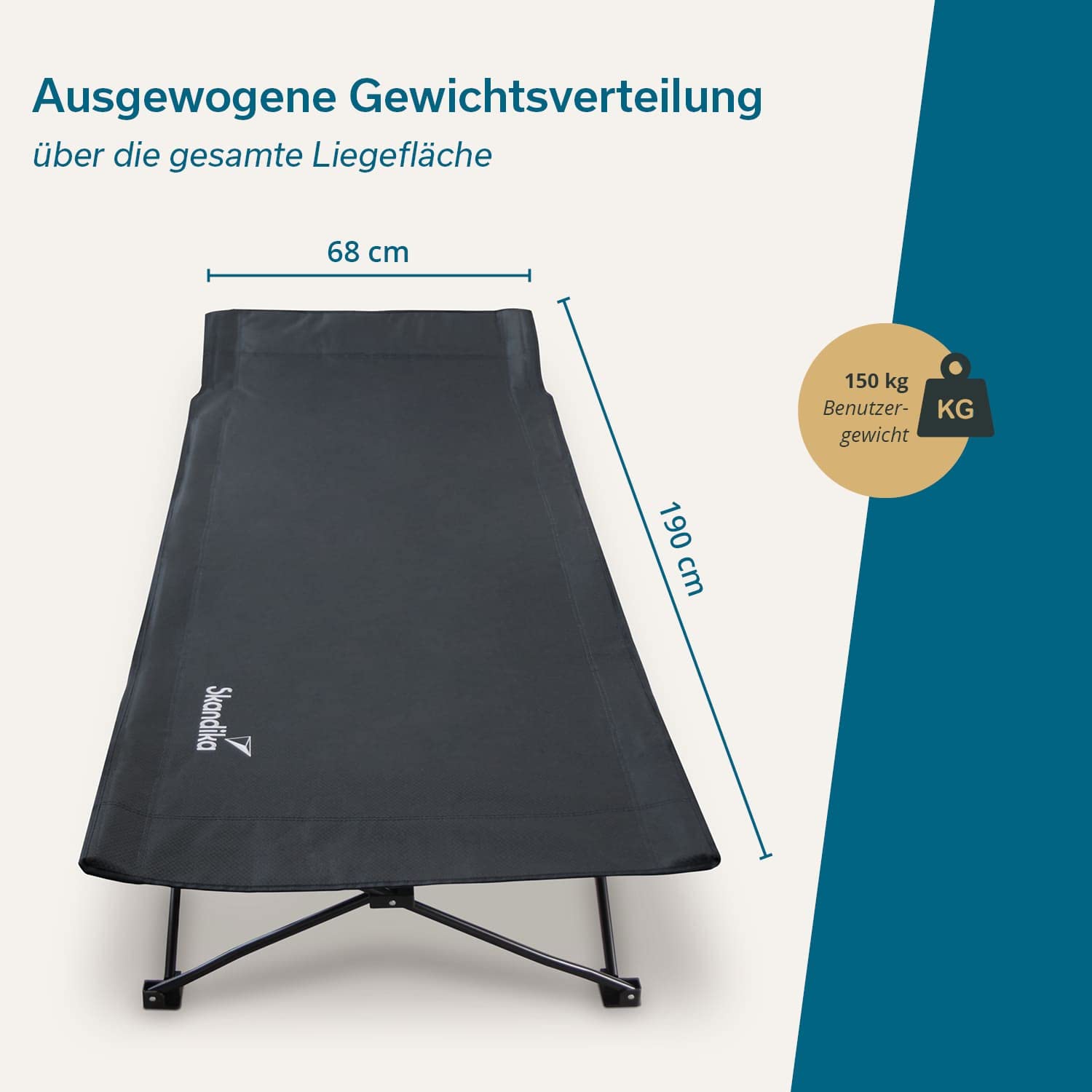 Skandika Erola Lit de Camp | Lit Pliant Confortable, Stable, Max. 150 kg, Grande Surface de Couchage 190 x 68 cm, Pliable, Poche latérale | Lit de Camp pour Le Camping, la Tente