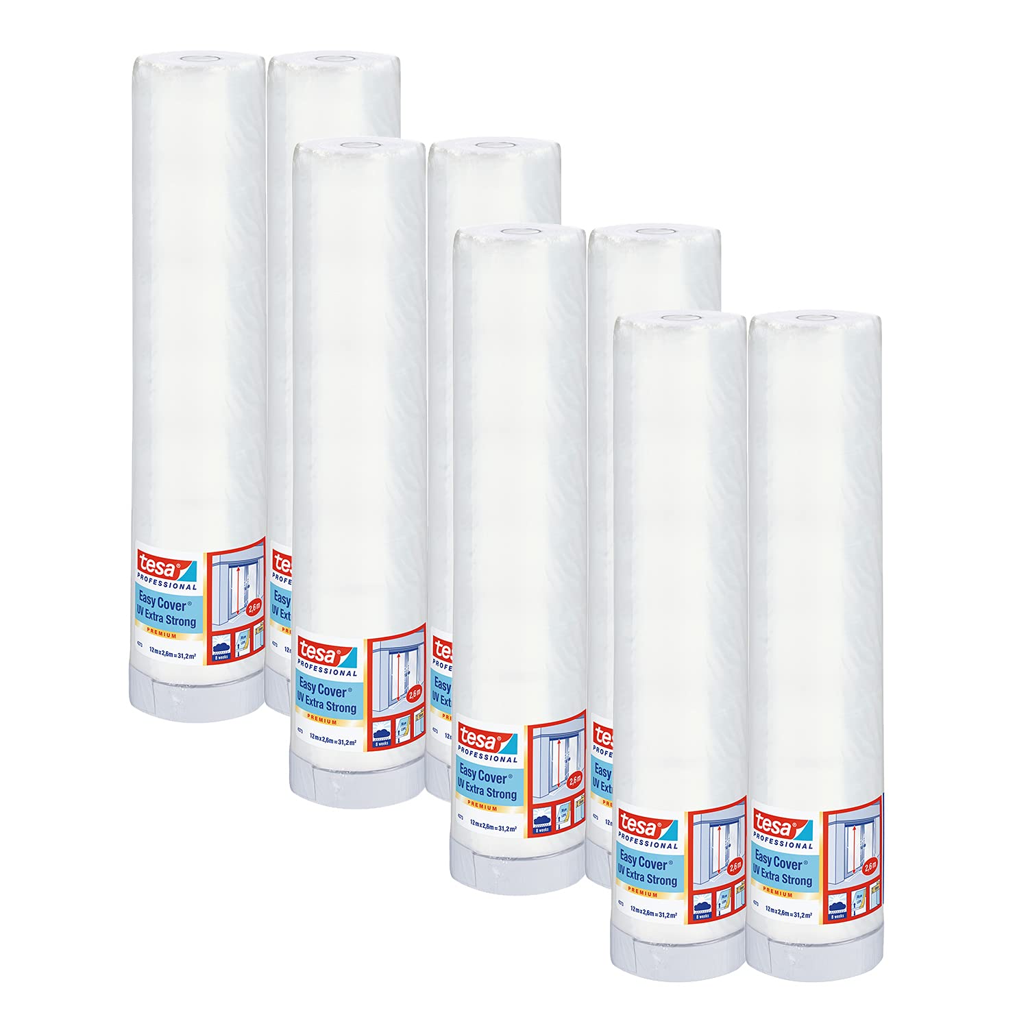 tesa Easy Cover 4373 UV, x8 Rubans Masquage Extra-fort + Film,12 m x 0,55 m