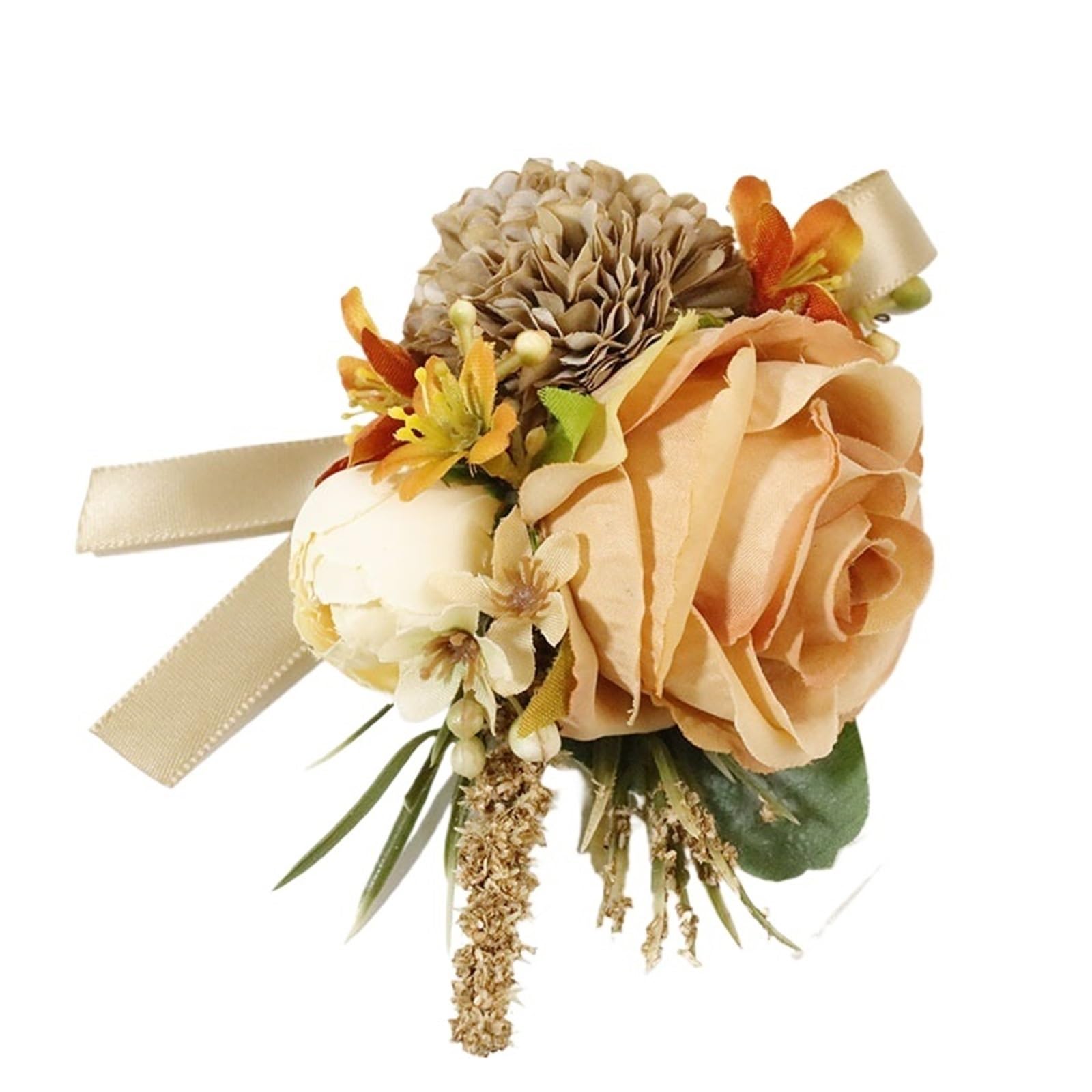 UJEDFHV Wedding Simulation Rose Corsage Vintage Boutonniere Wedding Fake Silk Rose Corsage Bracelet Ceremony Flowers For Proms