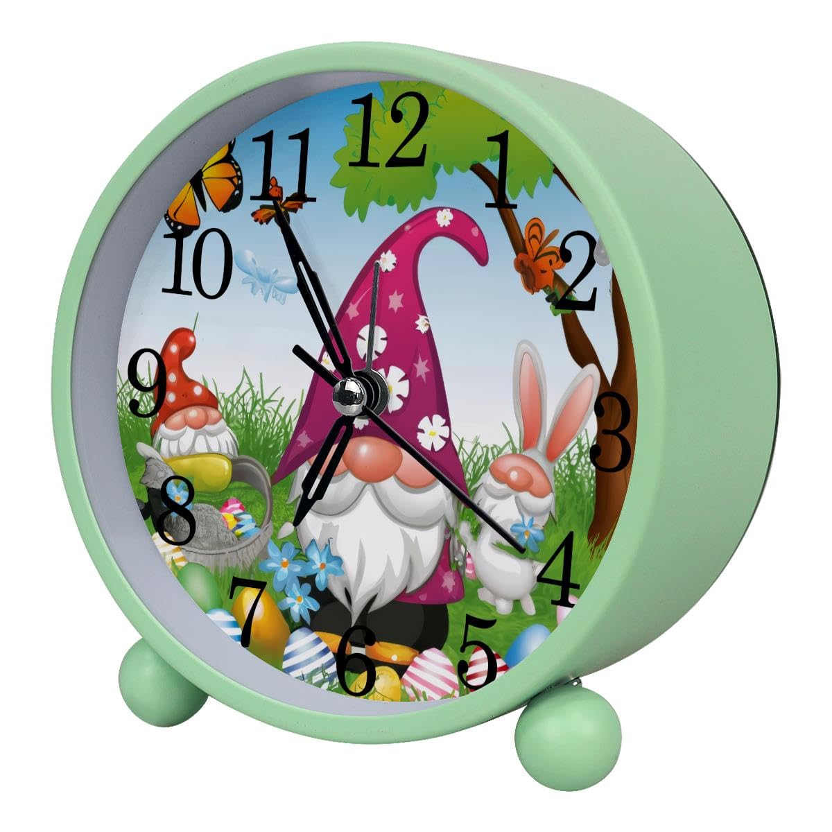 Luoweisi Alarm Clock Easter Gnomes Egg Butterfly, Silent Non-Ticking with Night Light