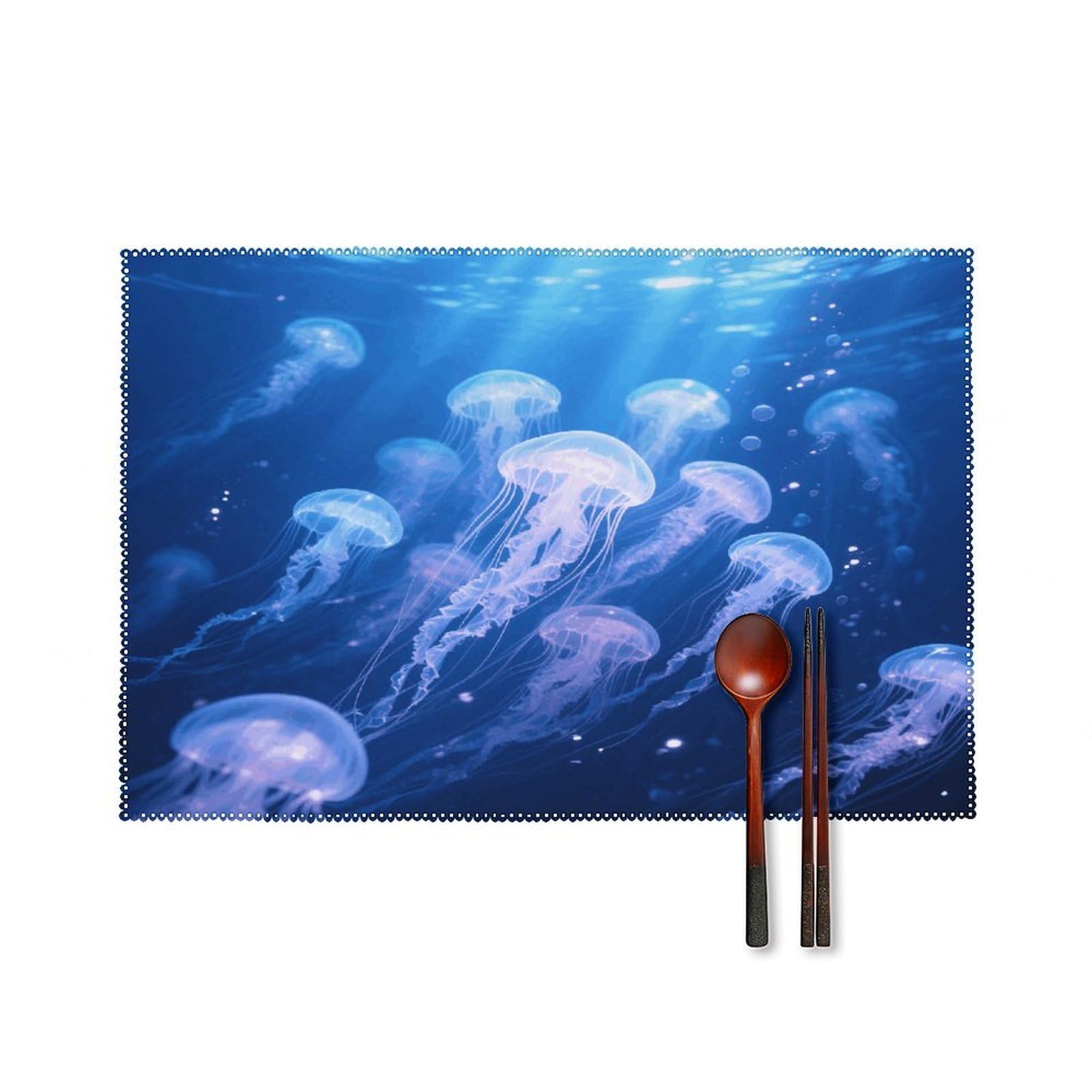 Jellyfish Group Placemats Set of 4 Heat Resistant Non-Slip Place Mats for Dining Table Washable Placemat Wipeable Dining Table Mat Canvas Place Mats Dining Table Decor