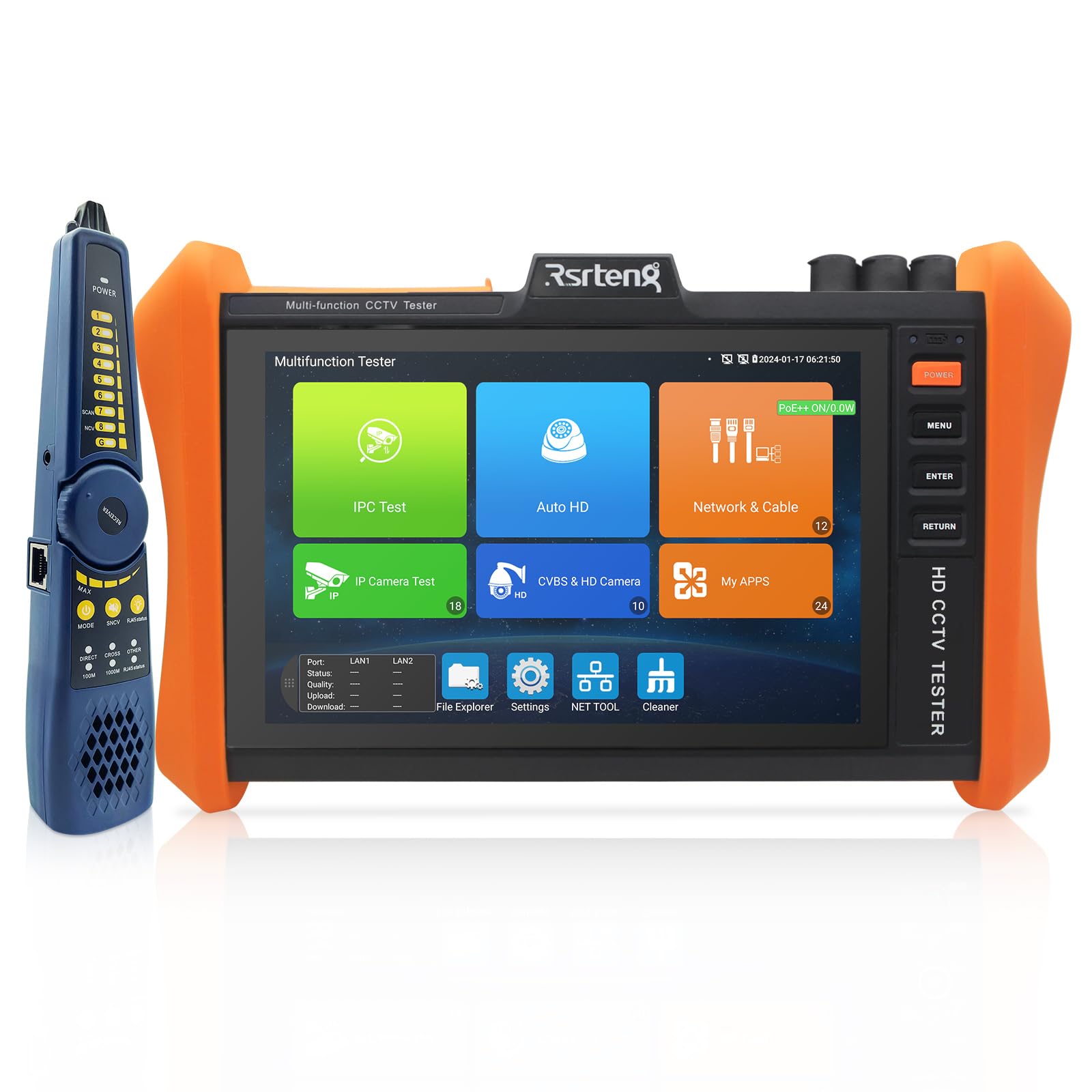 RsrtengCCTV Tester 8K 32MP 12MP IP Camera Test,POE++ Max 90W Power Output  POE Camera Test 8MP Auto HD TVI/CVI/AHD/SDI/CVBS Coaxial Tester Cable Tester