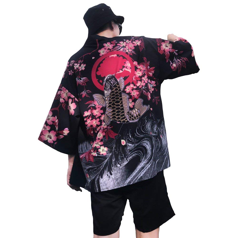 Siehin Kimono para hombre Japón Happi Kimono Primavera-Verano Chaqueta Yukata Coat Ukiyoe Baggy Tops