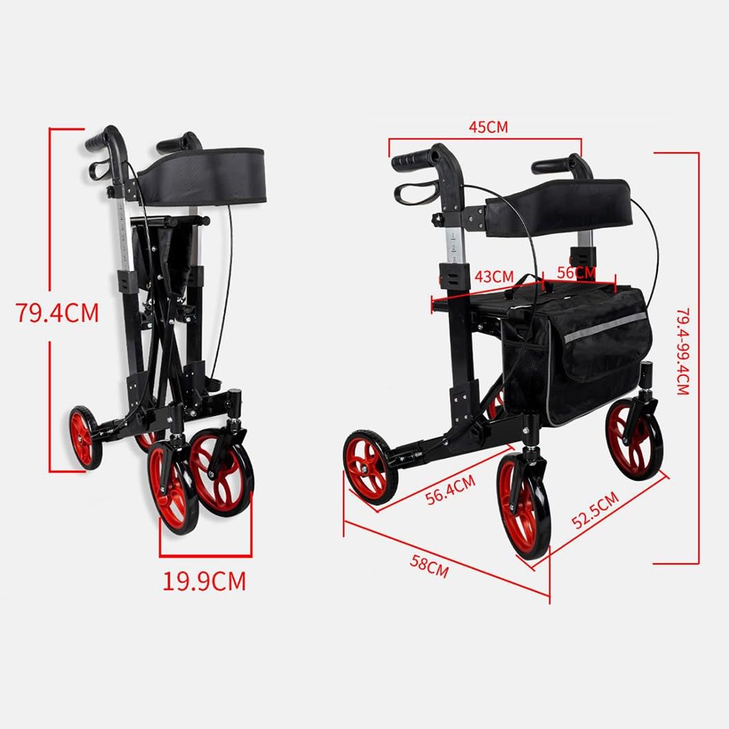 andador para exteriores,Andador para Ancianos Todoterreno,Andadores para Ancianos 4 Ruedas con Asiento,Andador de Aluminio Plegable,altura ajustable A