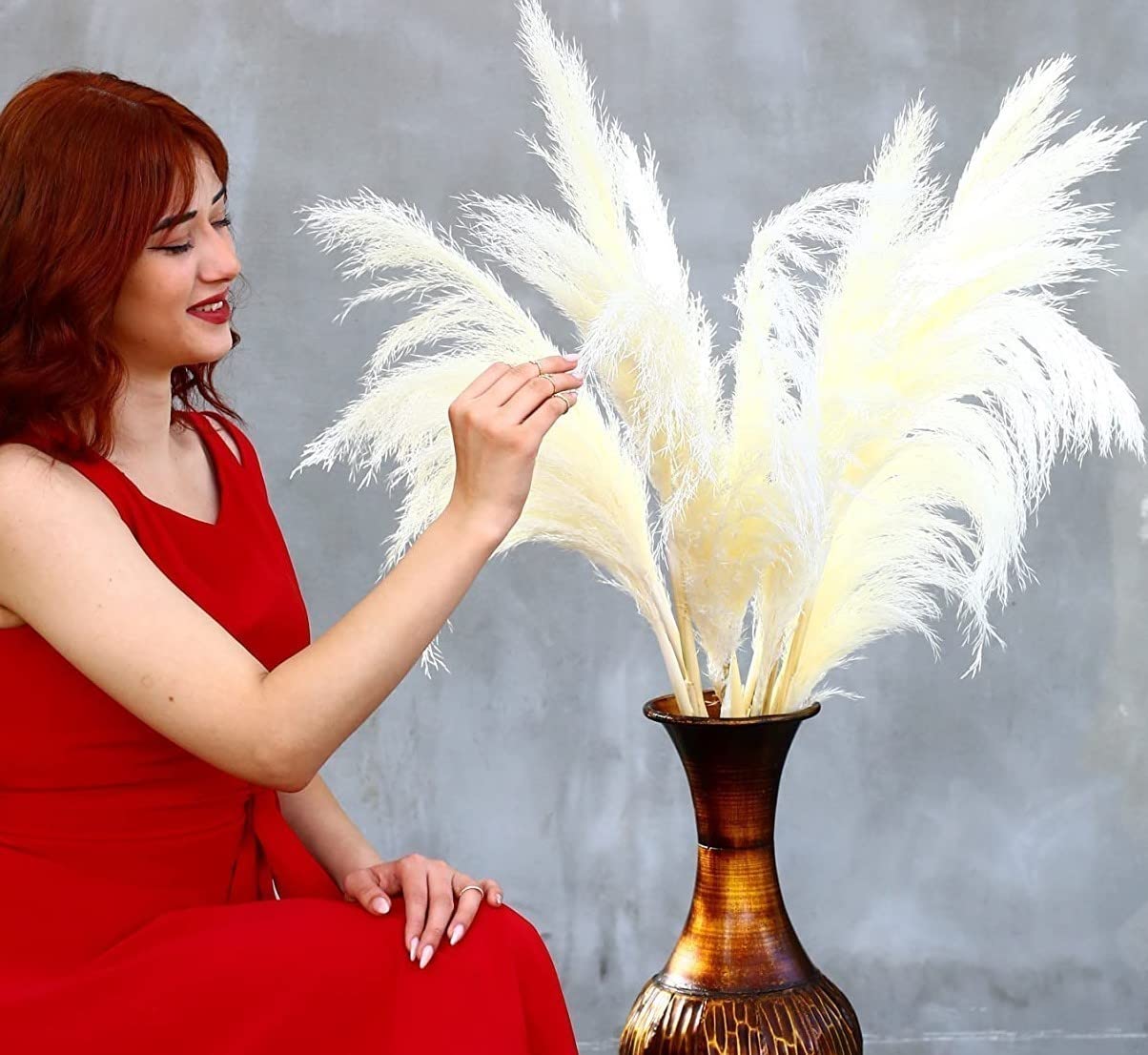 White Pampas Grass, 12 Stems, 40 Inches, Dried Flowers, Natural Dried Pampas Grass Decor Tall for Floor Vase, Hand-Painted, Fluffy Large Leaves, Boho Home Decor Weddings Events (White 12 pcs)